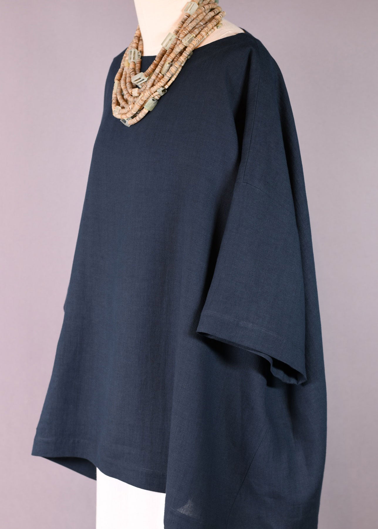 linen angle-to-front 3/4 slv scoop neck tunic - long