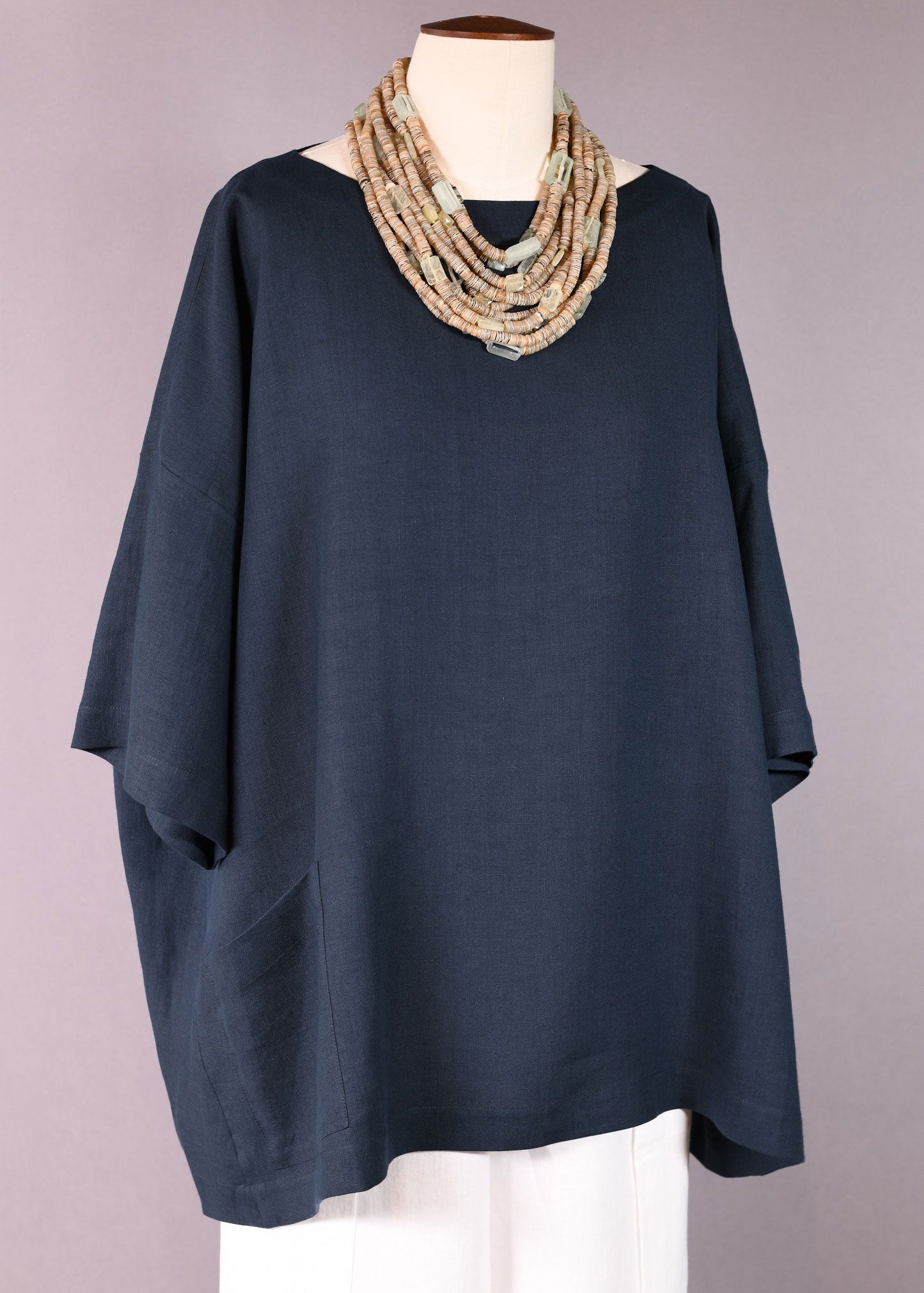 linen angle-to-front 3/4 slv scoop neck tunic - long