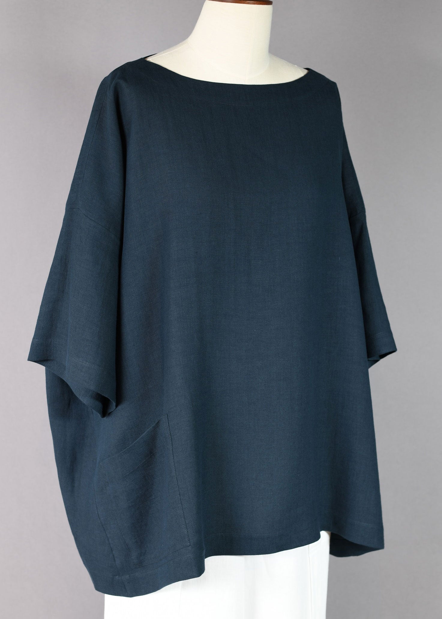 linen angle-to-front 3/4 slv scoop neck tunic - long