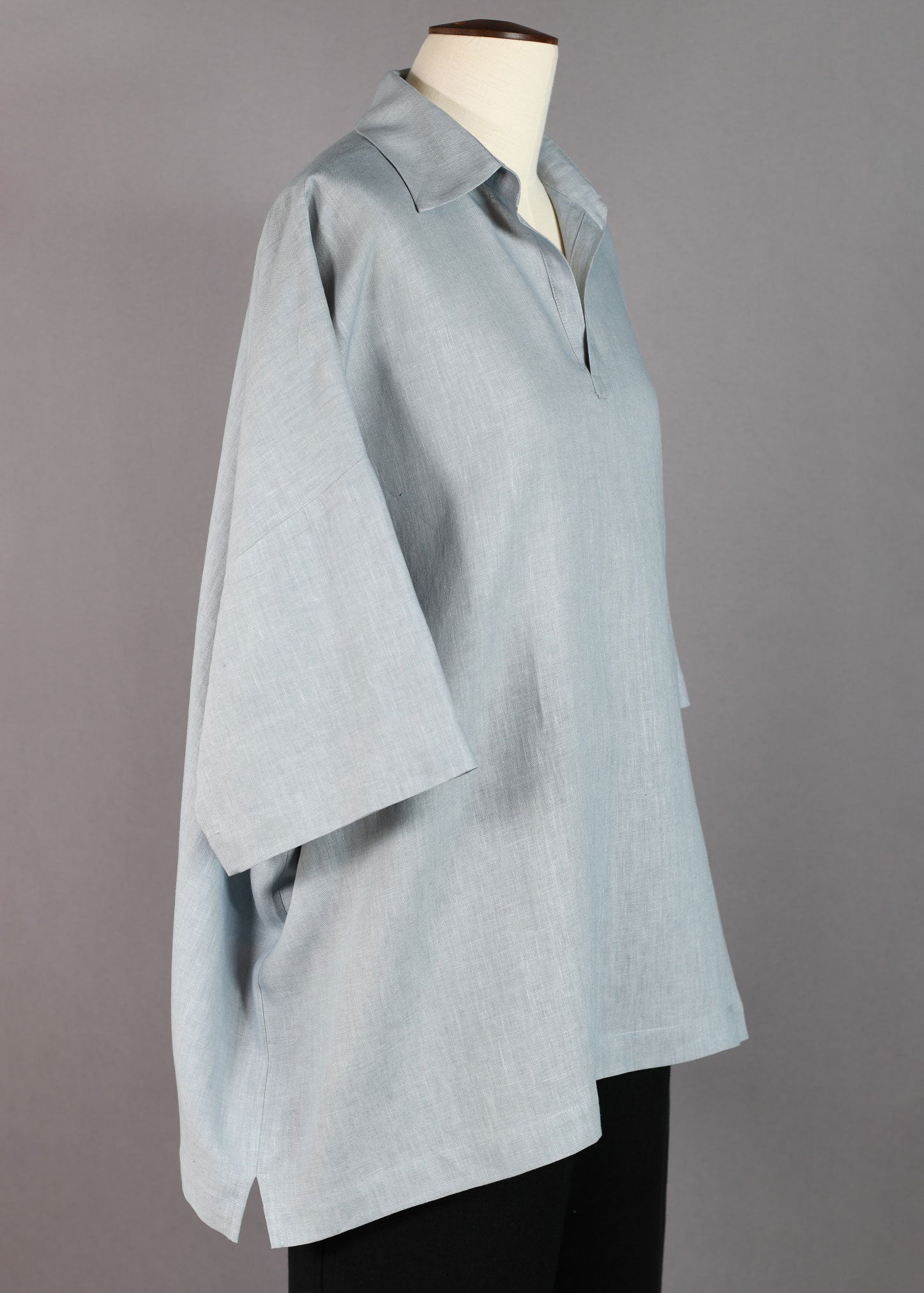 linen wide 3/4slv tunic w/col & front placket opening lg