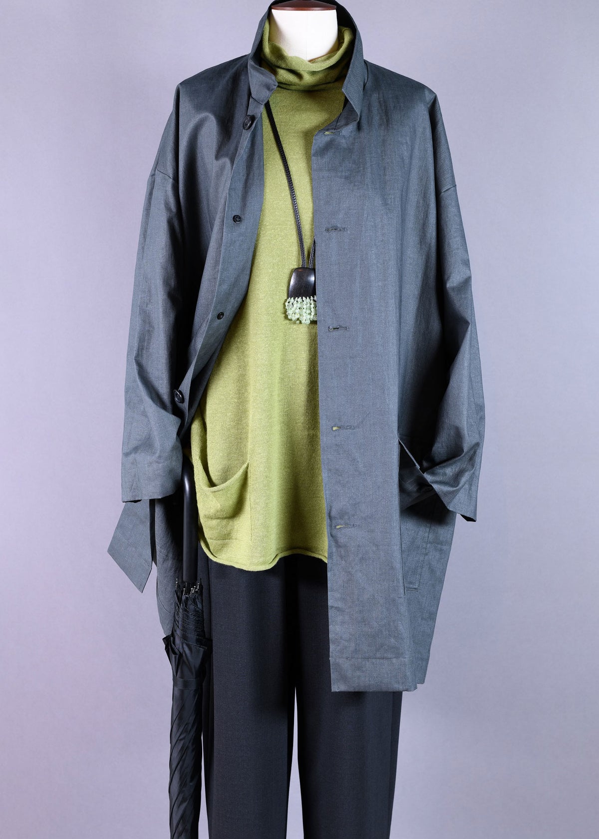linen a-line raincoat - very long (greylight)