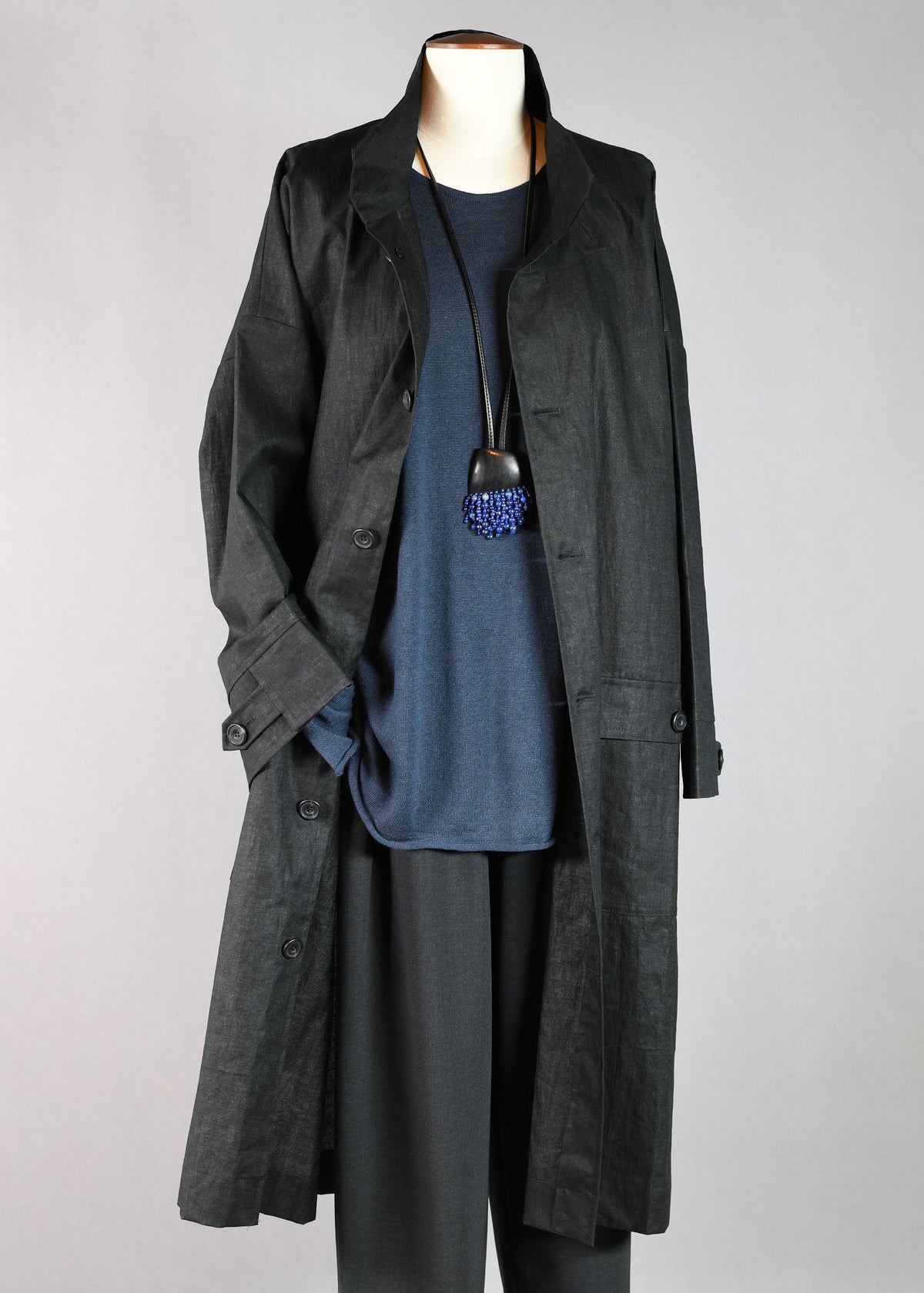 linen a-line raincoat - 3/4 length