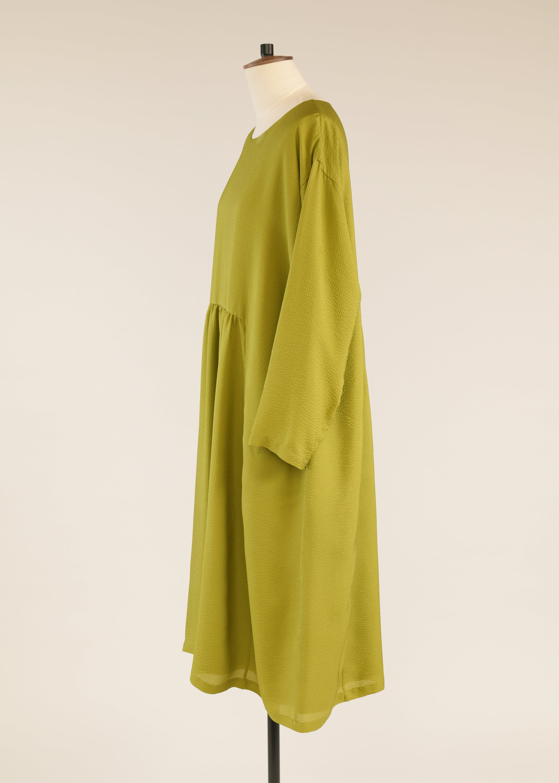 silk a-line round neck dress with 'pleated panels'