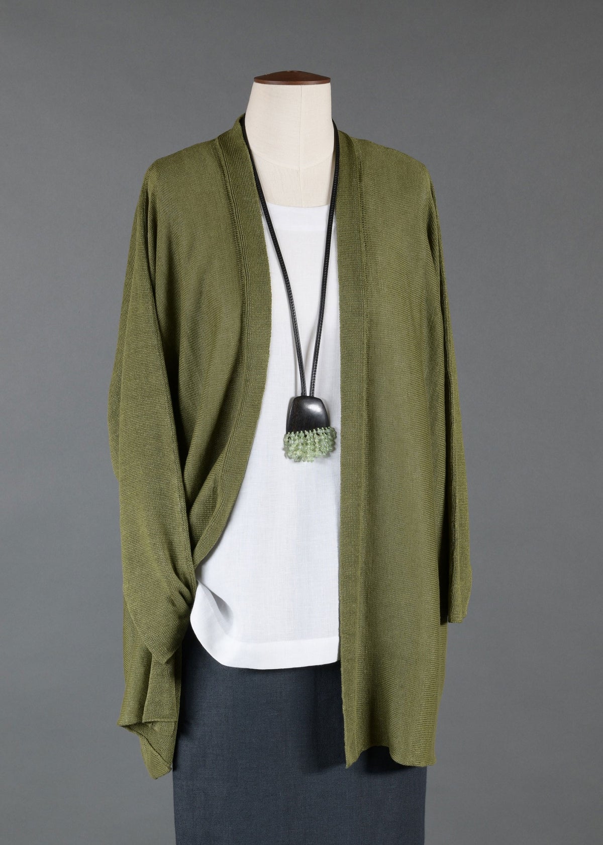 linen sideways knitted open cardigan - long