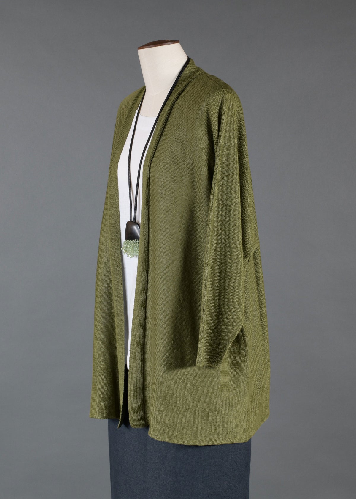 linen sideways knitted open cardigan - long