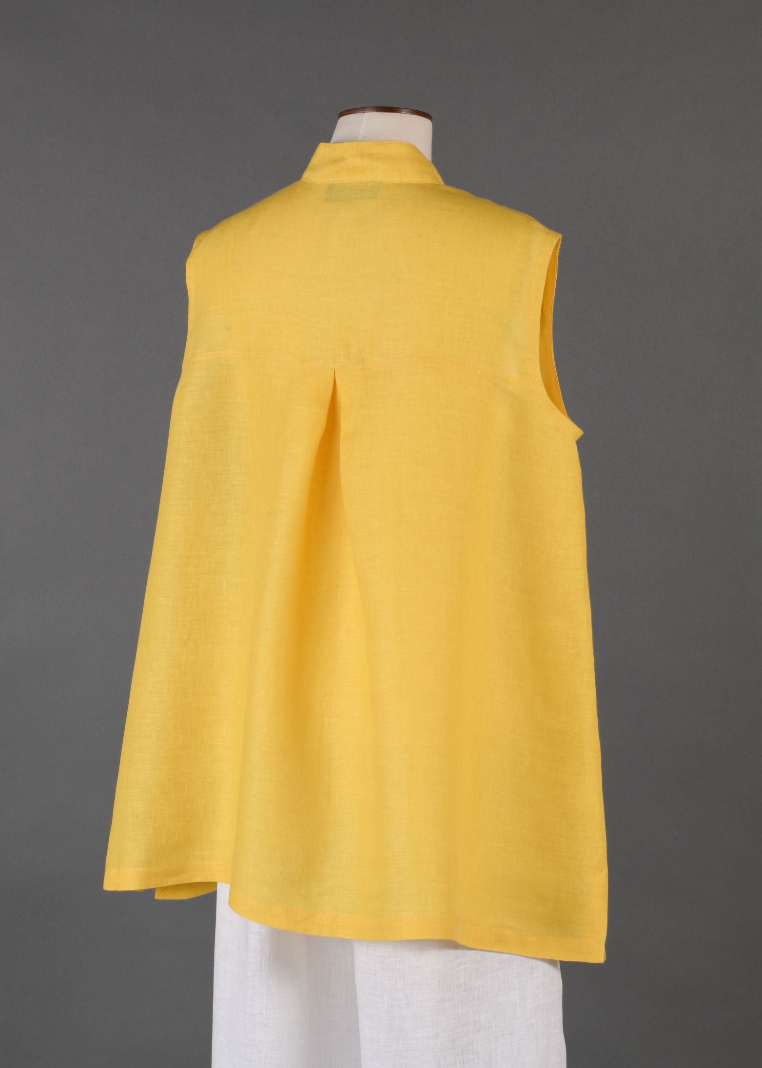 linen a-line collarless sleeveless shirt - long