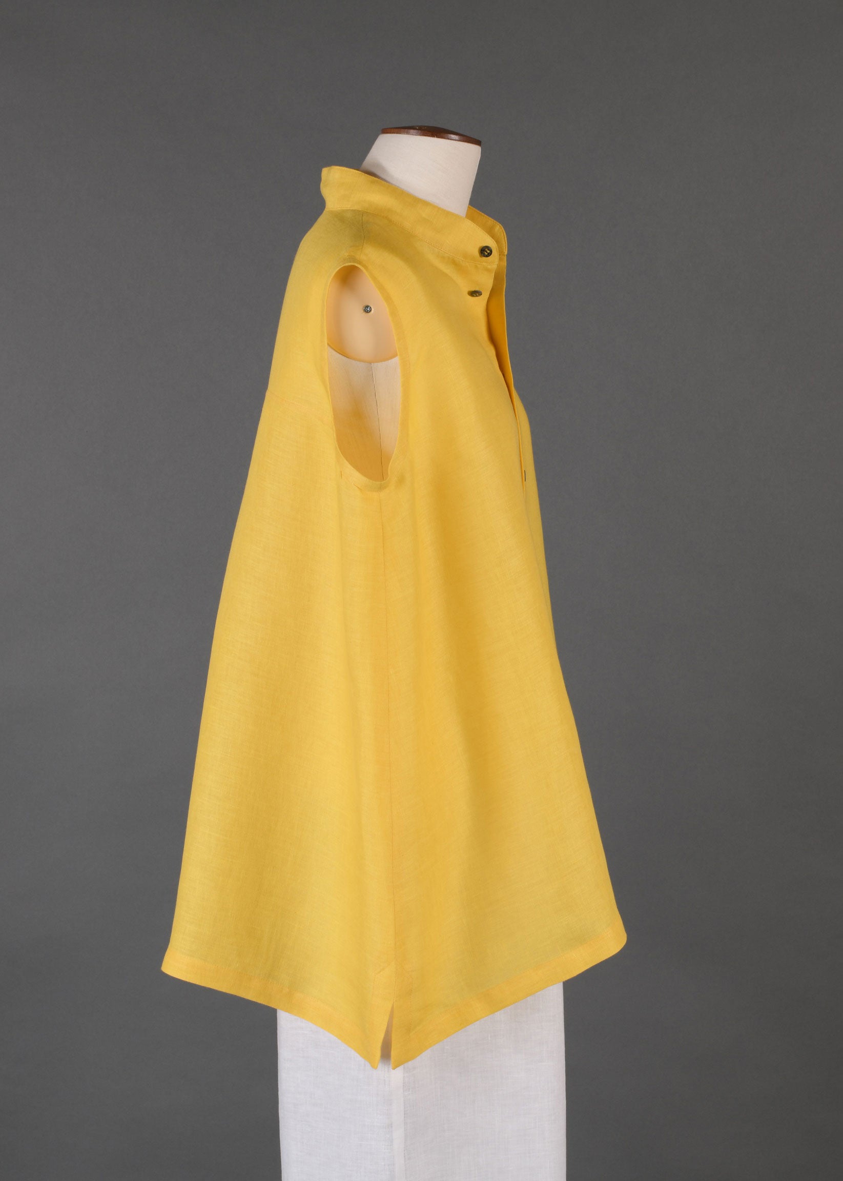 linen a-line collarless sleeveless shirt - long