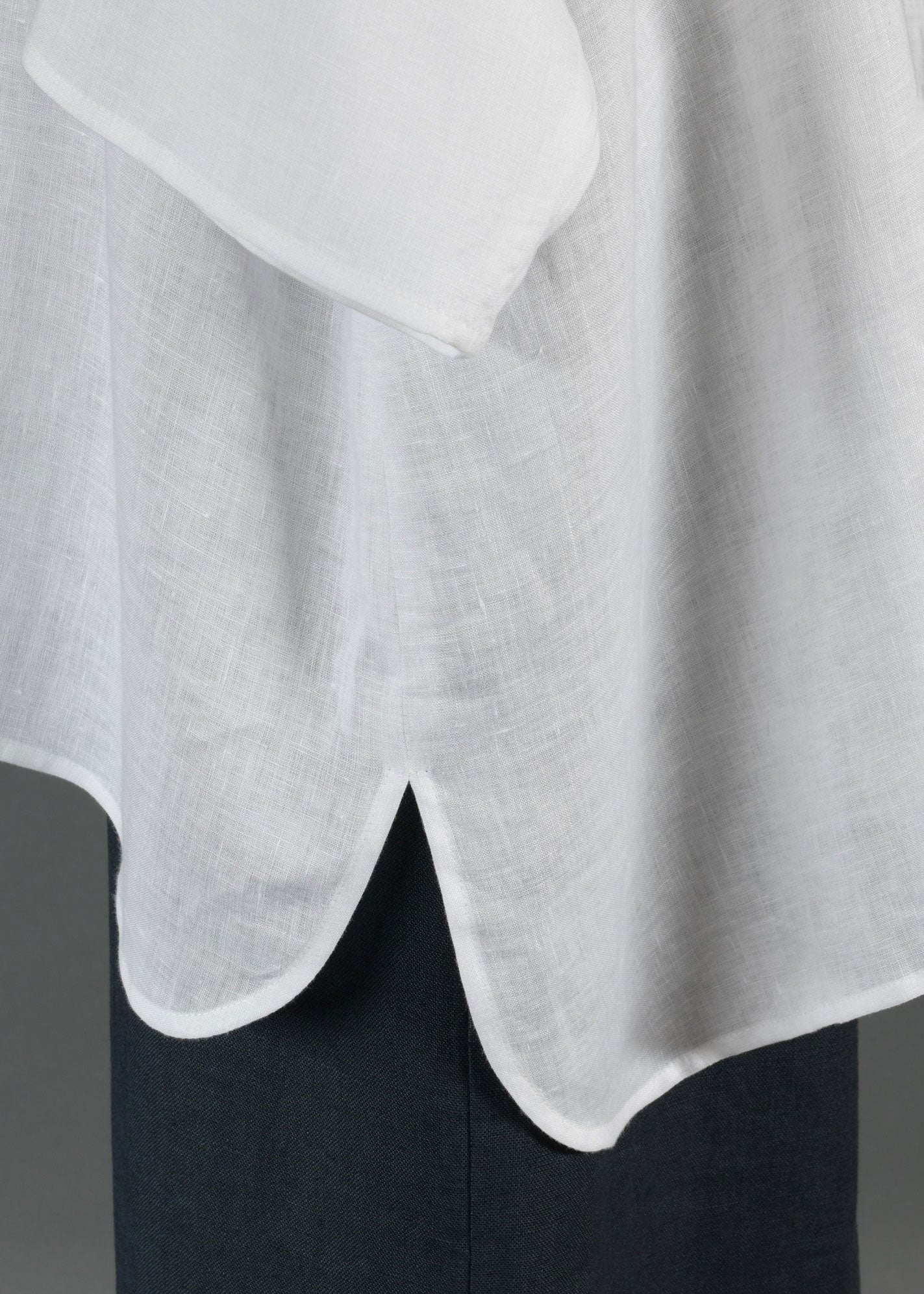 linen slope shldr wide aline pleat col short slv shirt-l