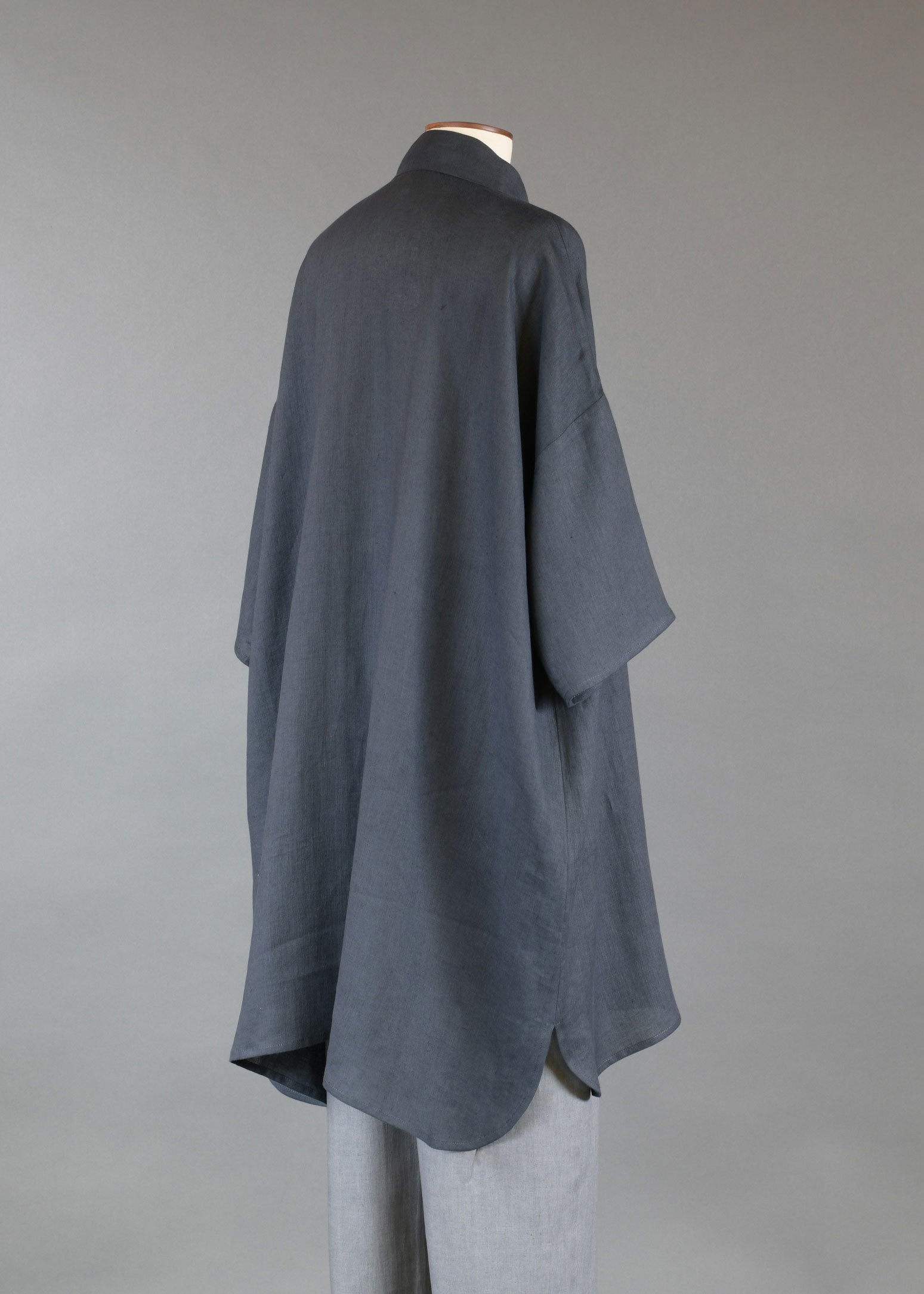 linen slope shldr aline pleat col short slv shirt-v long