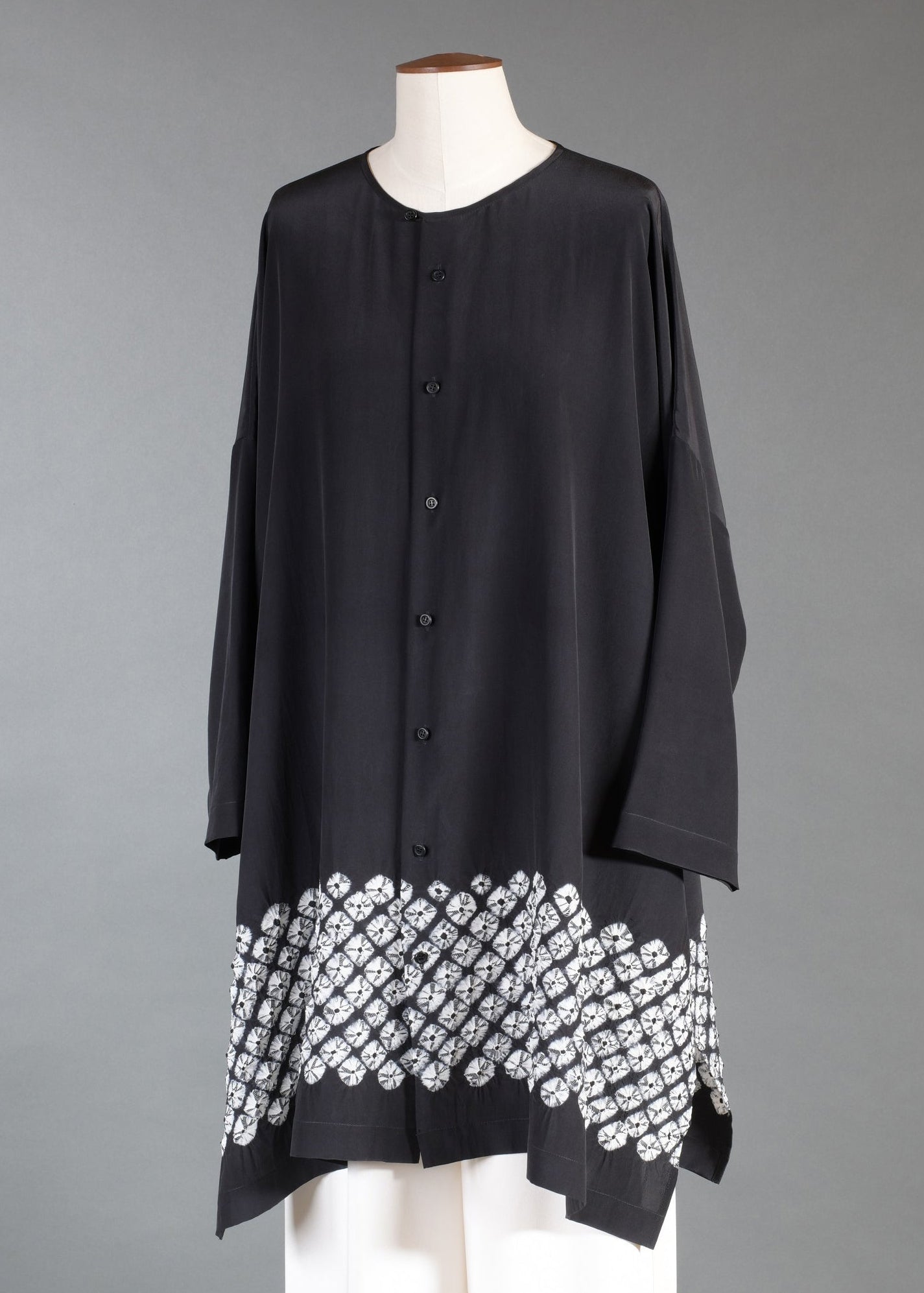 silk wide bound neck shirt - very long with slits