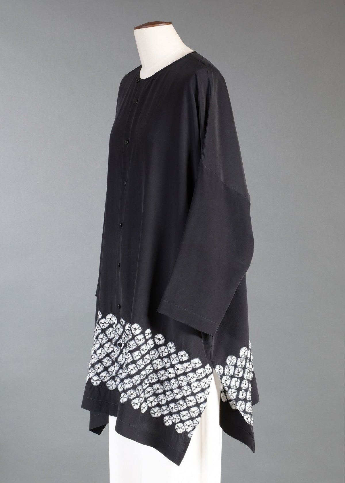 silk wide bound neck shirt - very long with slits