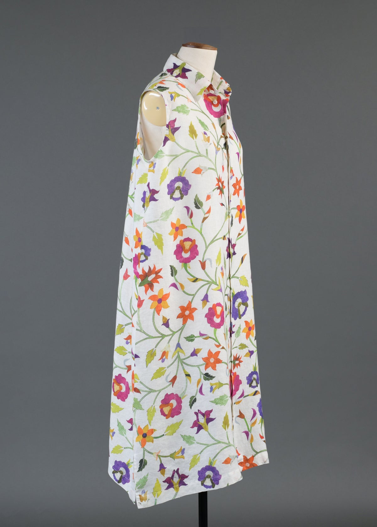 linen slim a-line sleeveless shirt dress with collar