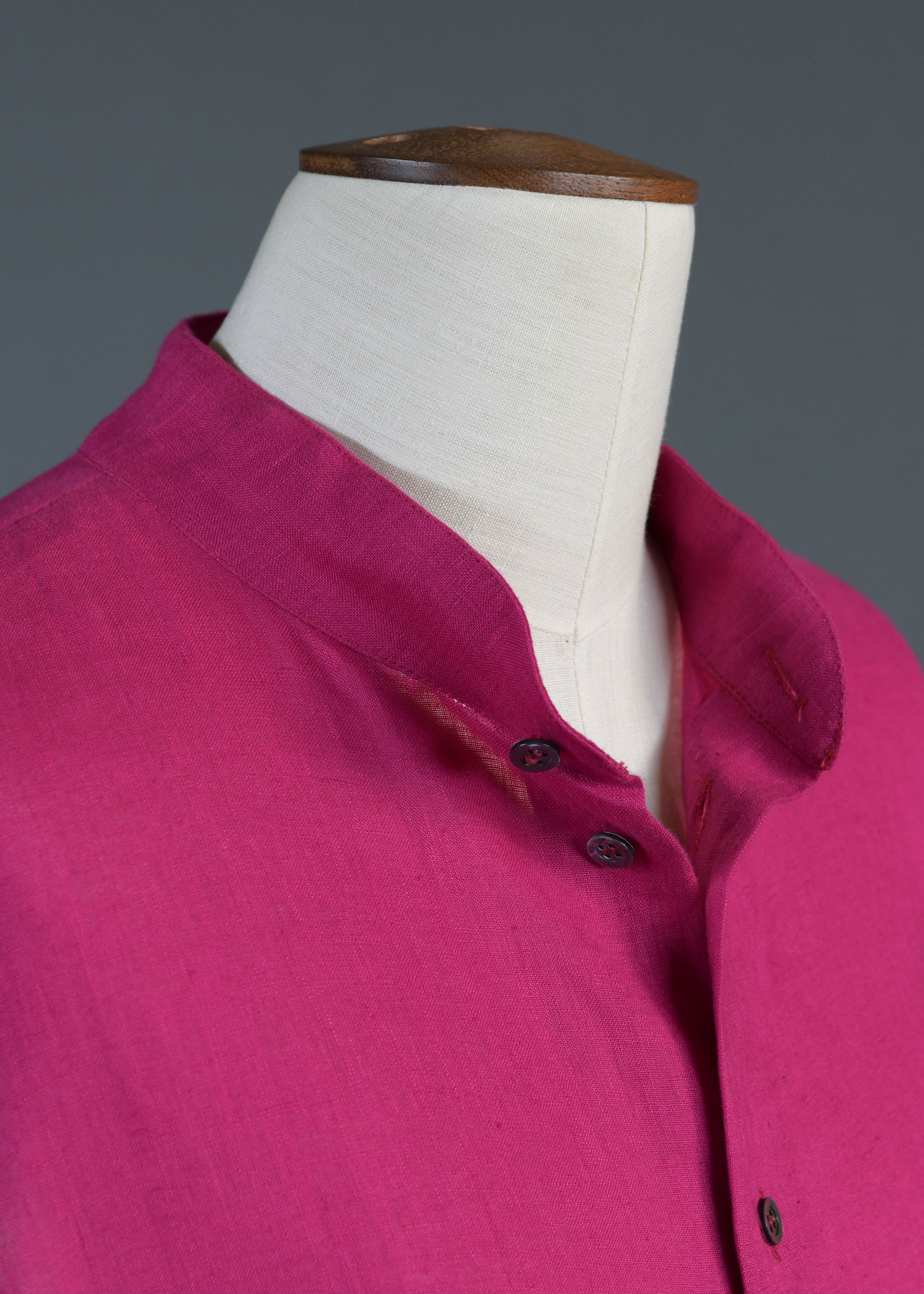 linen A-line collarless sleeveless shirt - long plus in lipstick