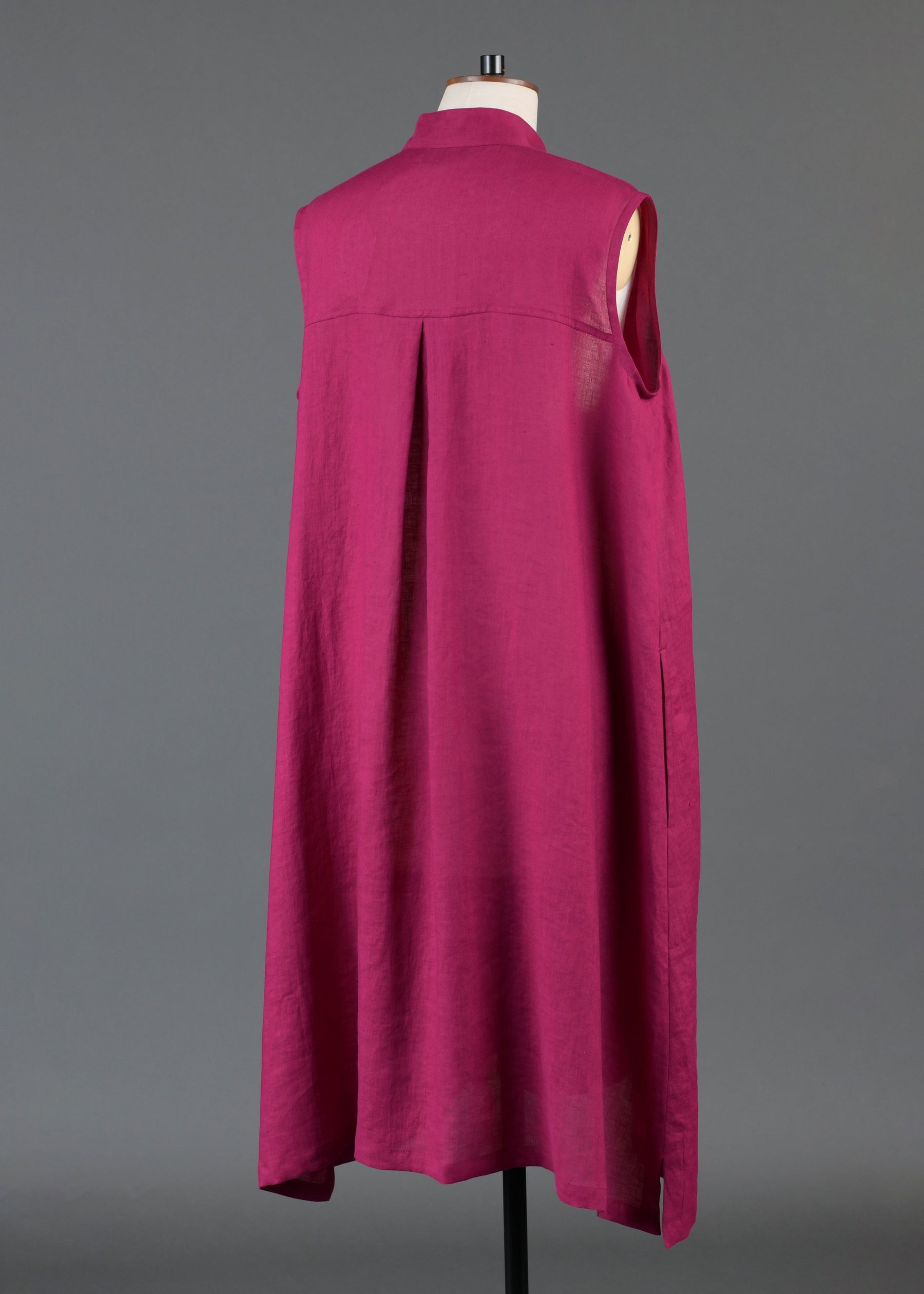 linen a-line collarless sleeveless shirt dress