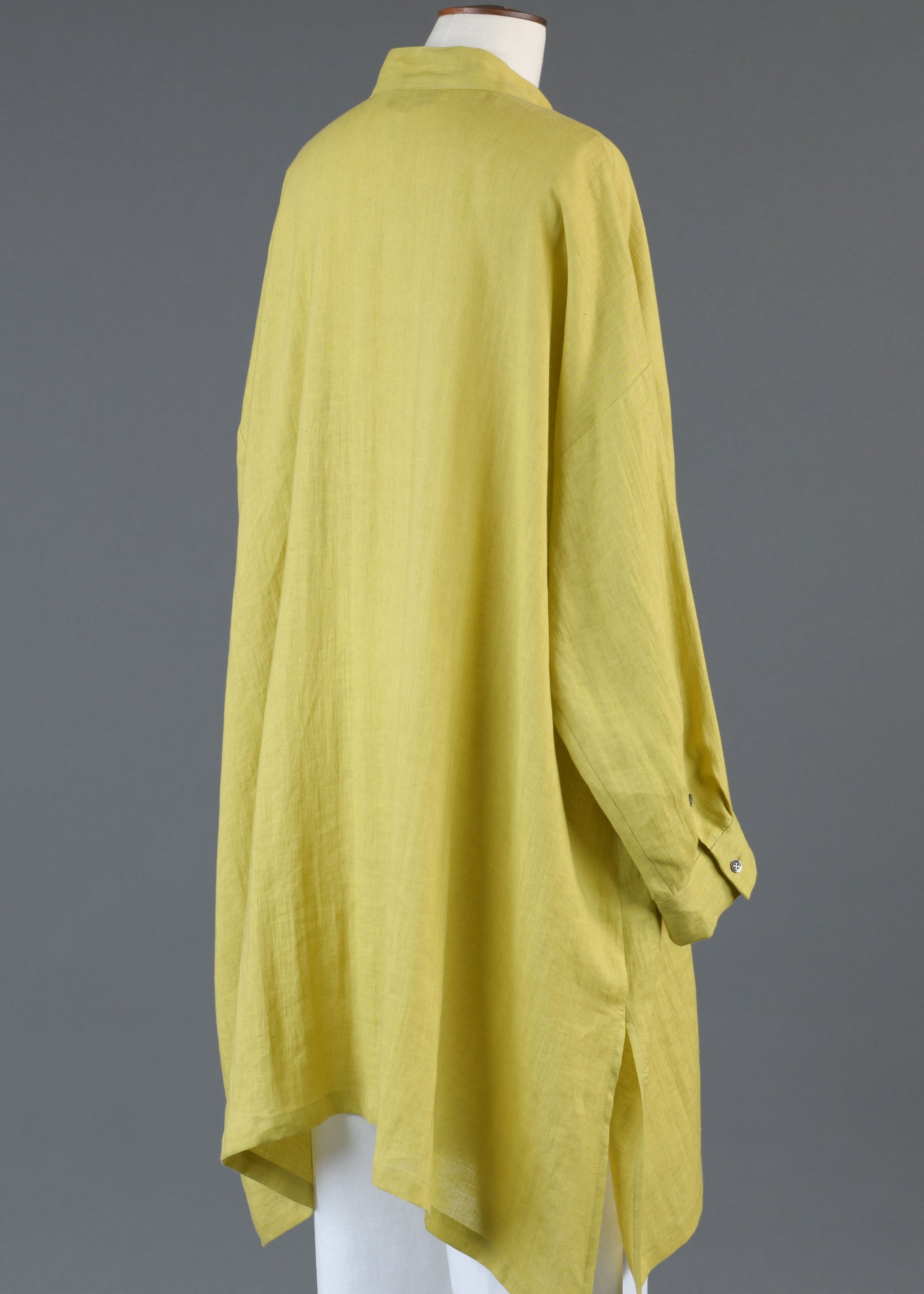 linen wide a-line collarless shirt - very long w/slits