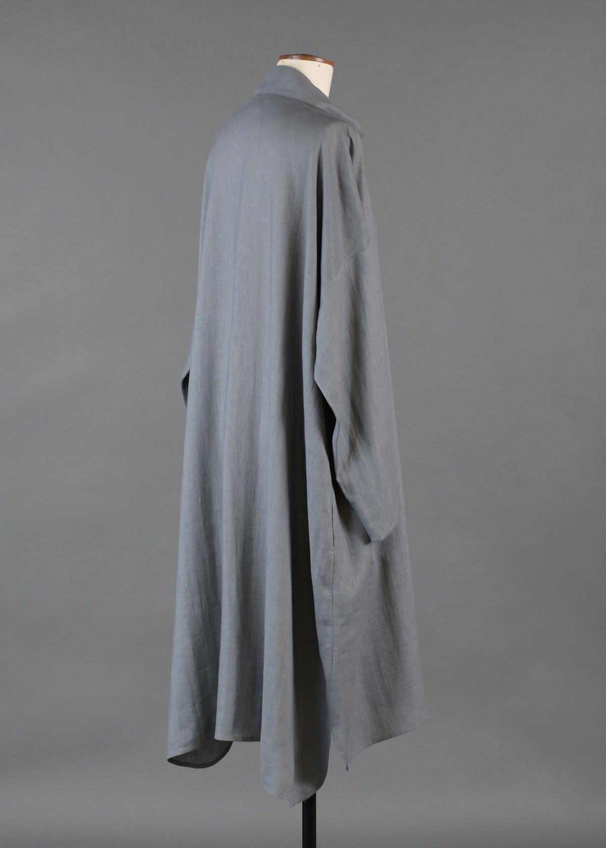 linen sloped shoulder wide a-line pleated collar smock dress in pewter