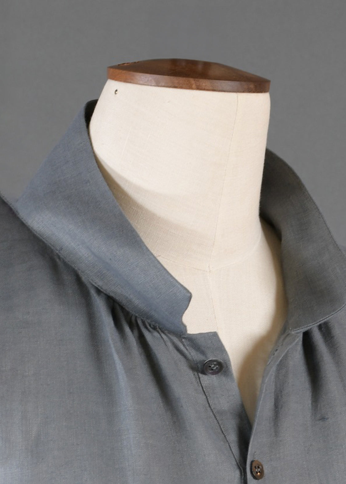 linen sloped shoulder wide a-line pleated collar smock dress in pewter