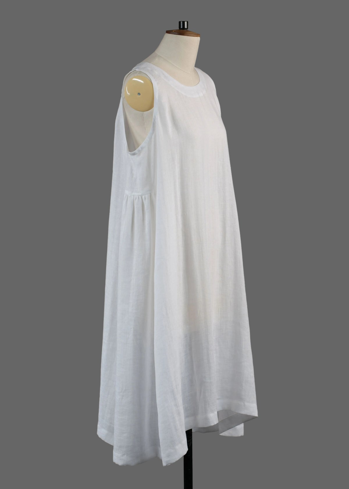 handkerchief linen 3/4 length side pleated sleeveless dress