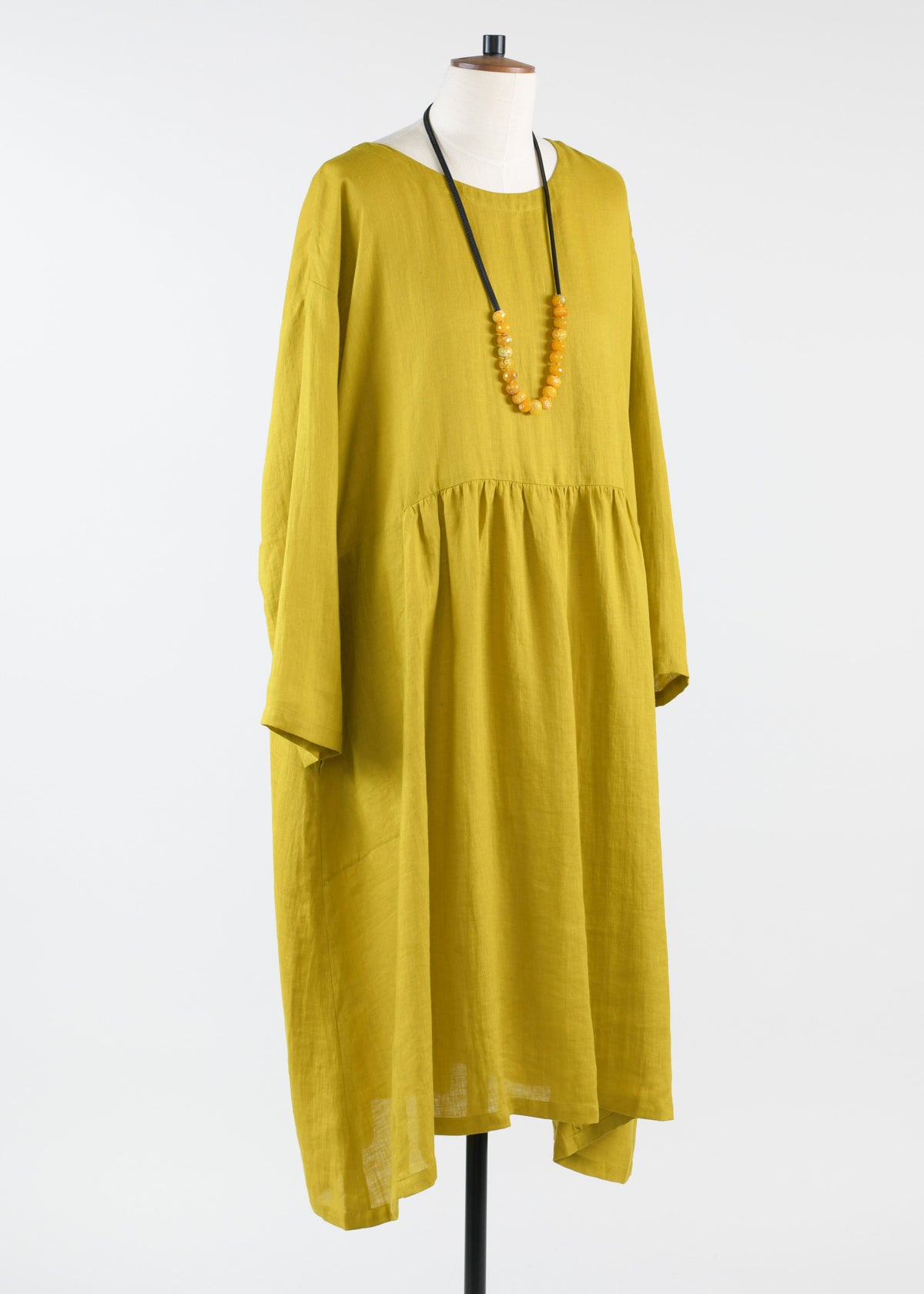 handkerchief linen a-line round neck dress with pleated panels