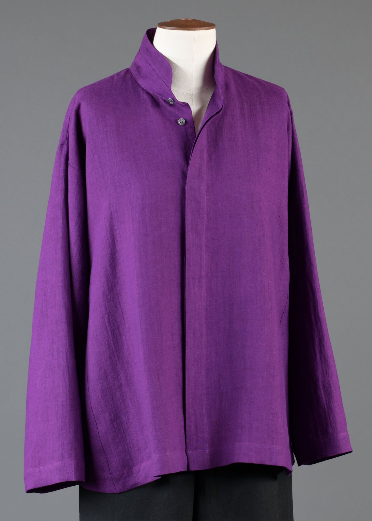 linen side panelled shirt w/dbl stand col - mid plus