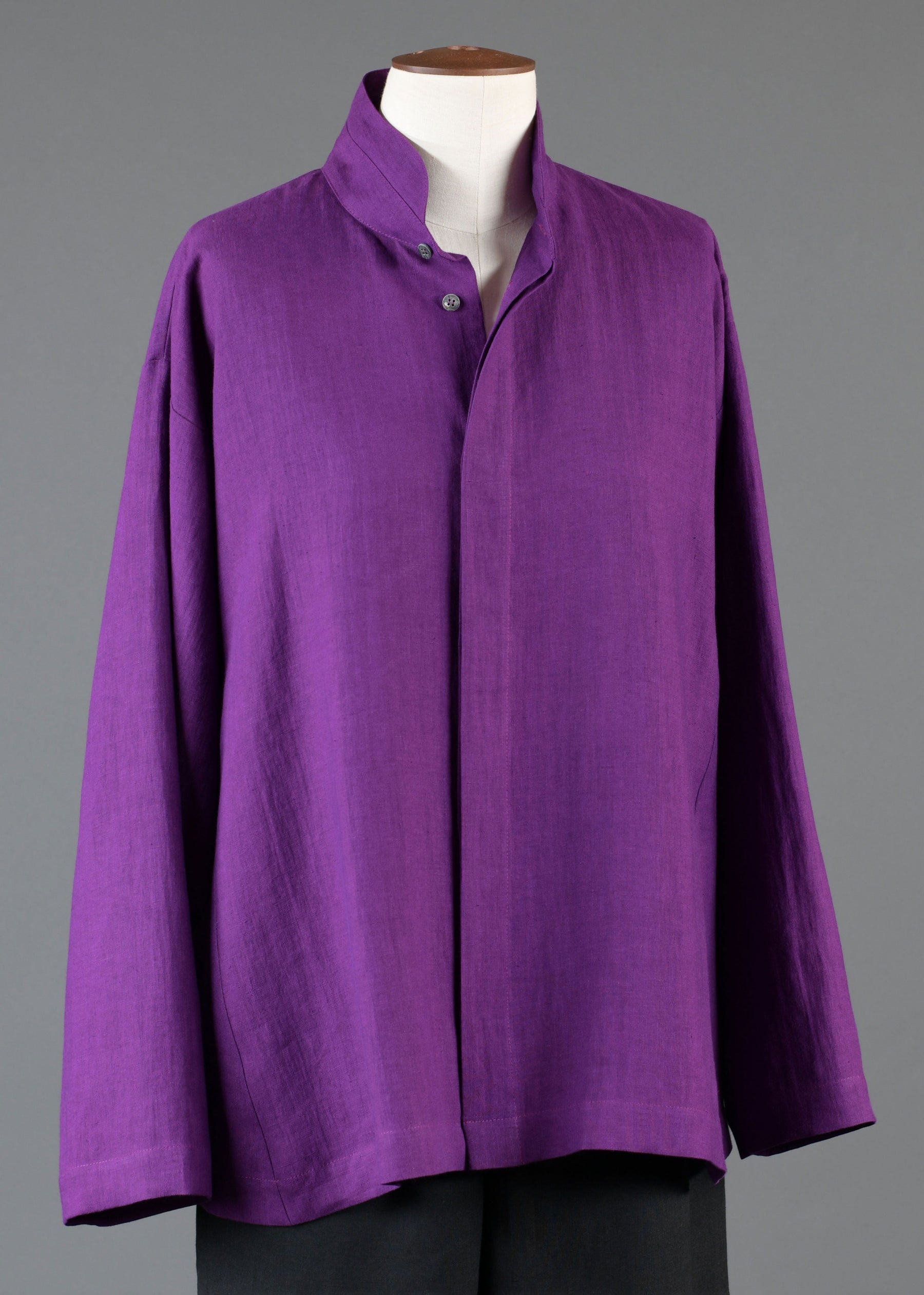 linen side panelled shirt w/dbl stand col - mid plus