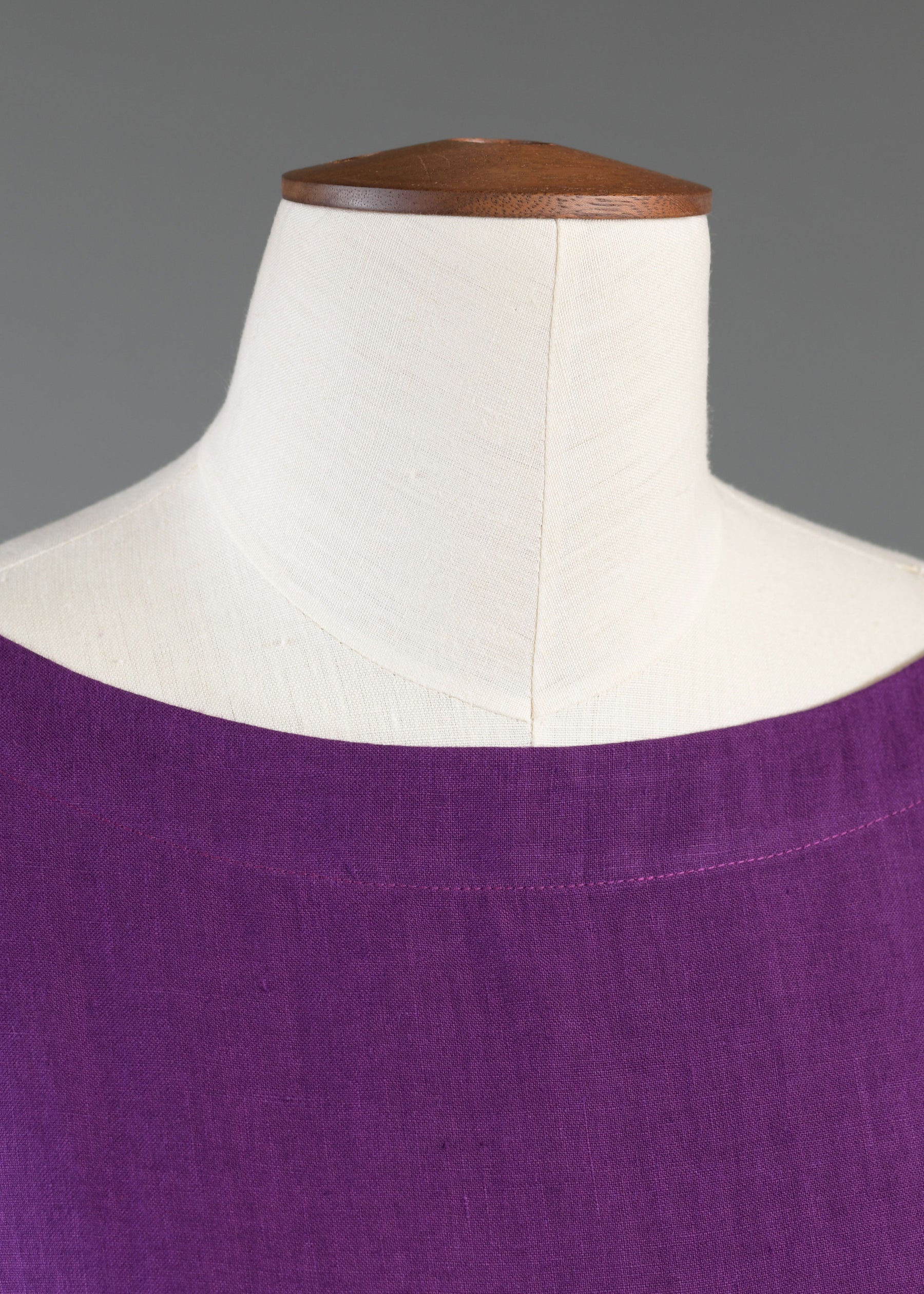 linen angle-to-front 3/4 sleeve scoop neck tunic - long in violet