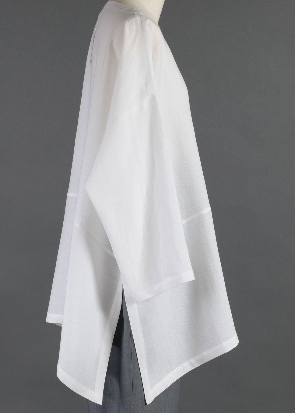 linen wide a-line scoop nk tunic w/side slit detail - lg