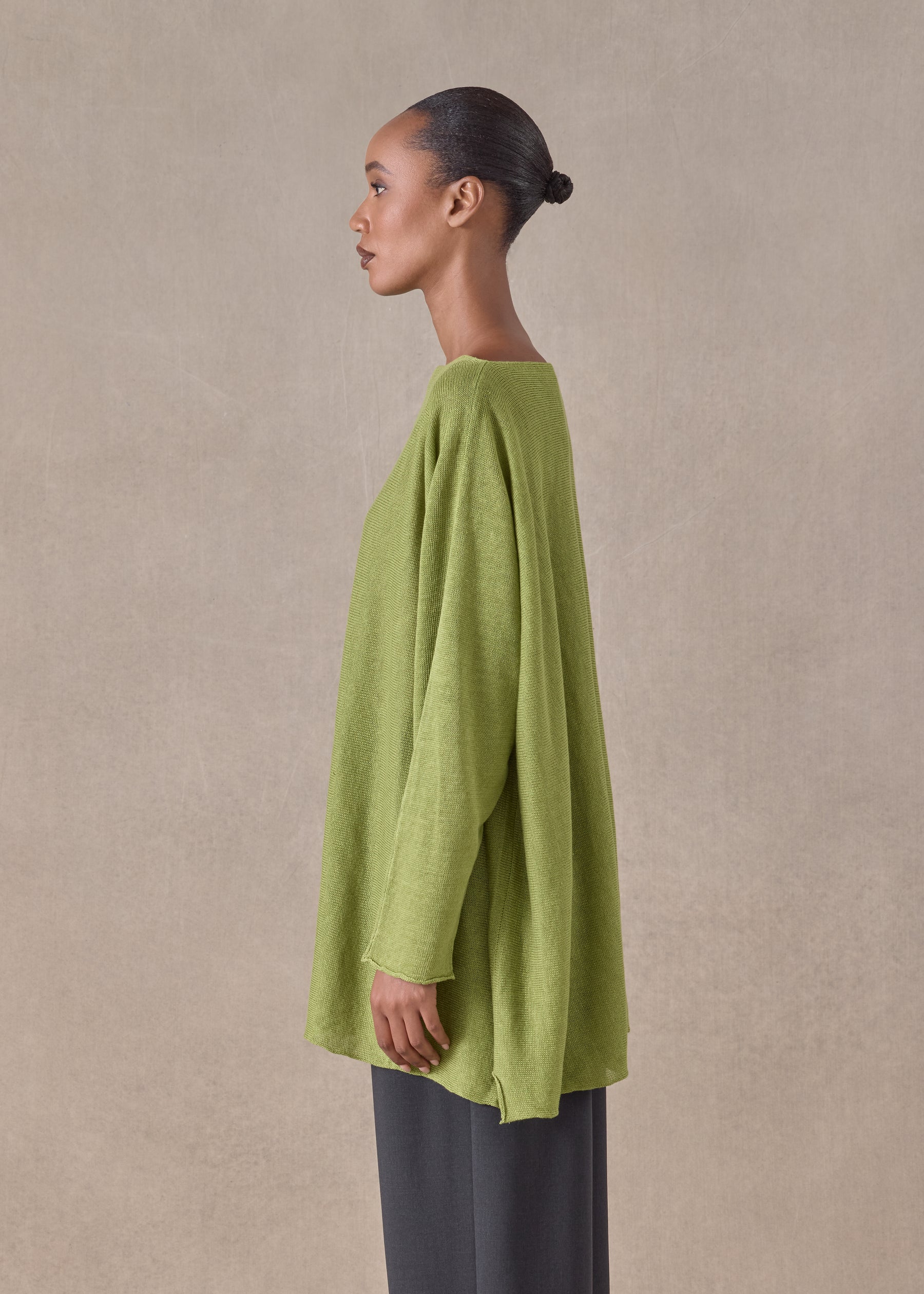 linen side ways knitted sweater - long