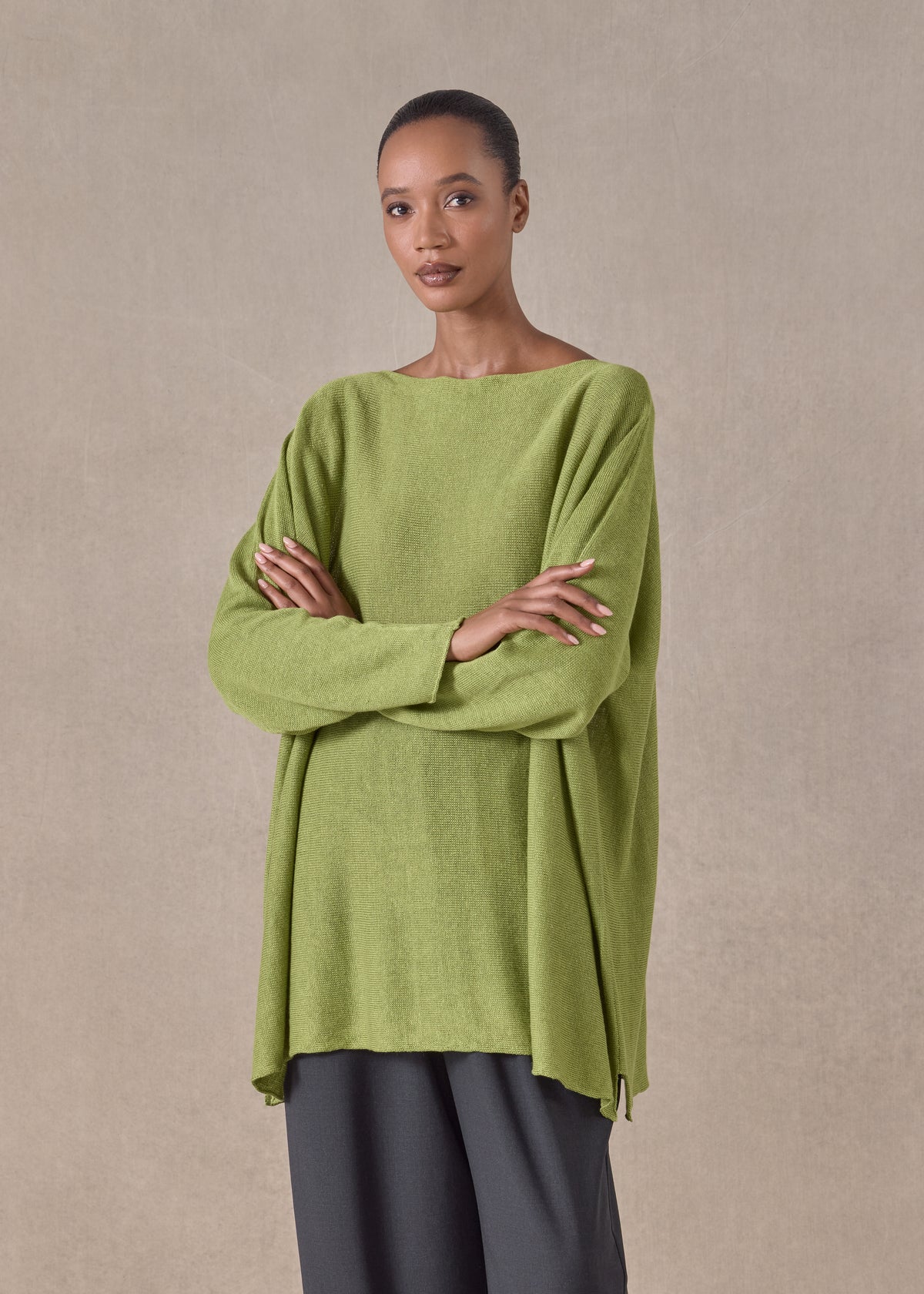 linen side ways knitted sweater - long