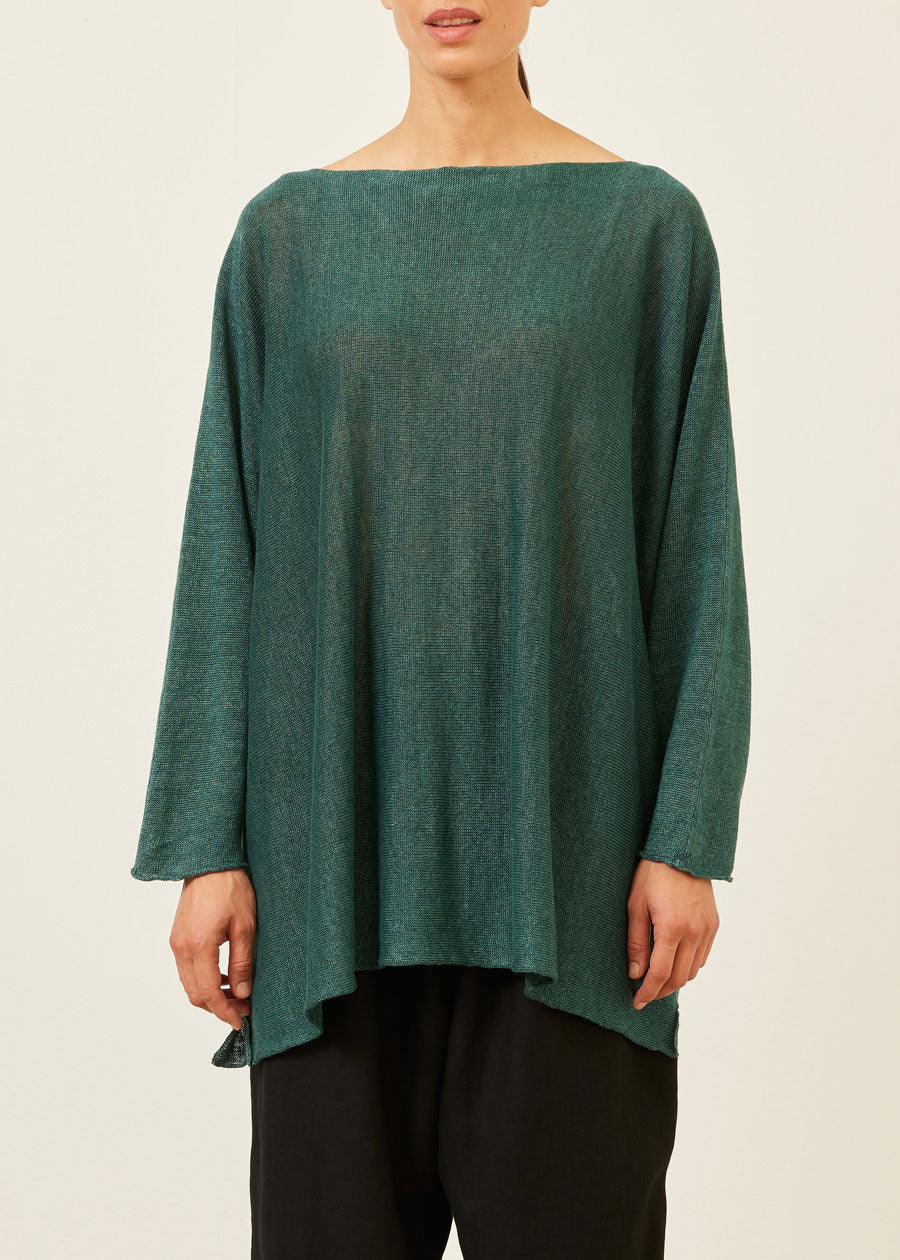 linen sideways knitted sweater - long