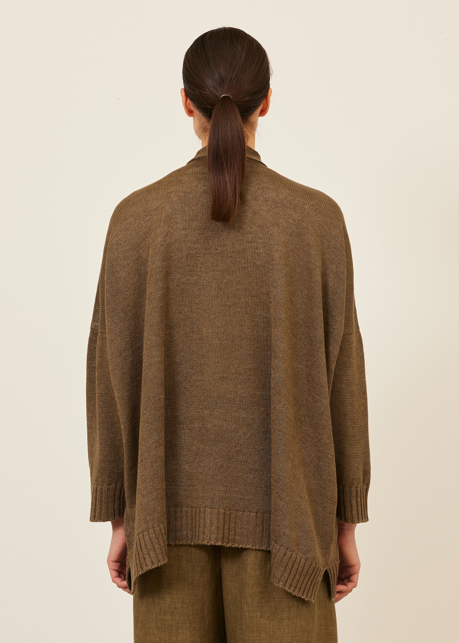 linen wide v neck knit cardigan - long