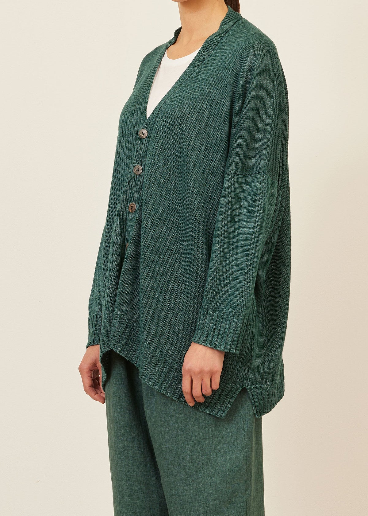 linen wide v neck knit cardigan - long