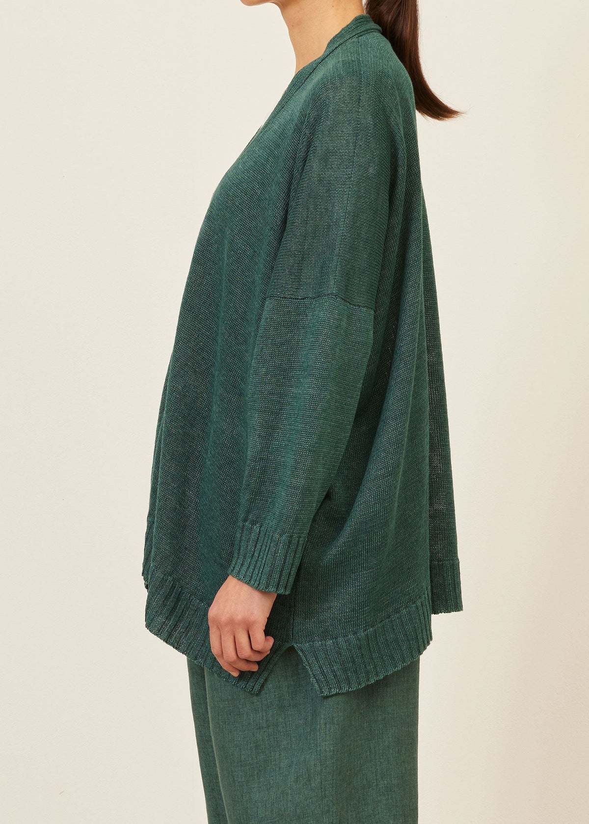 linen wide v neck knit cardigan - long