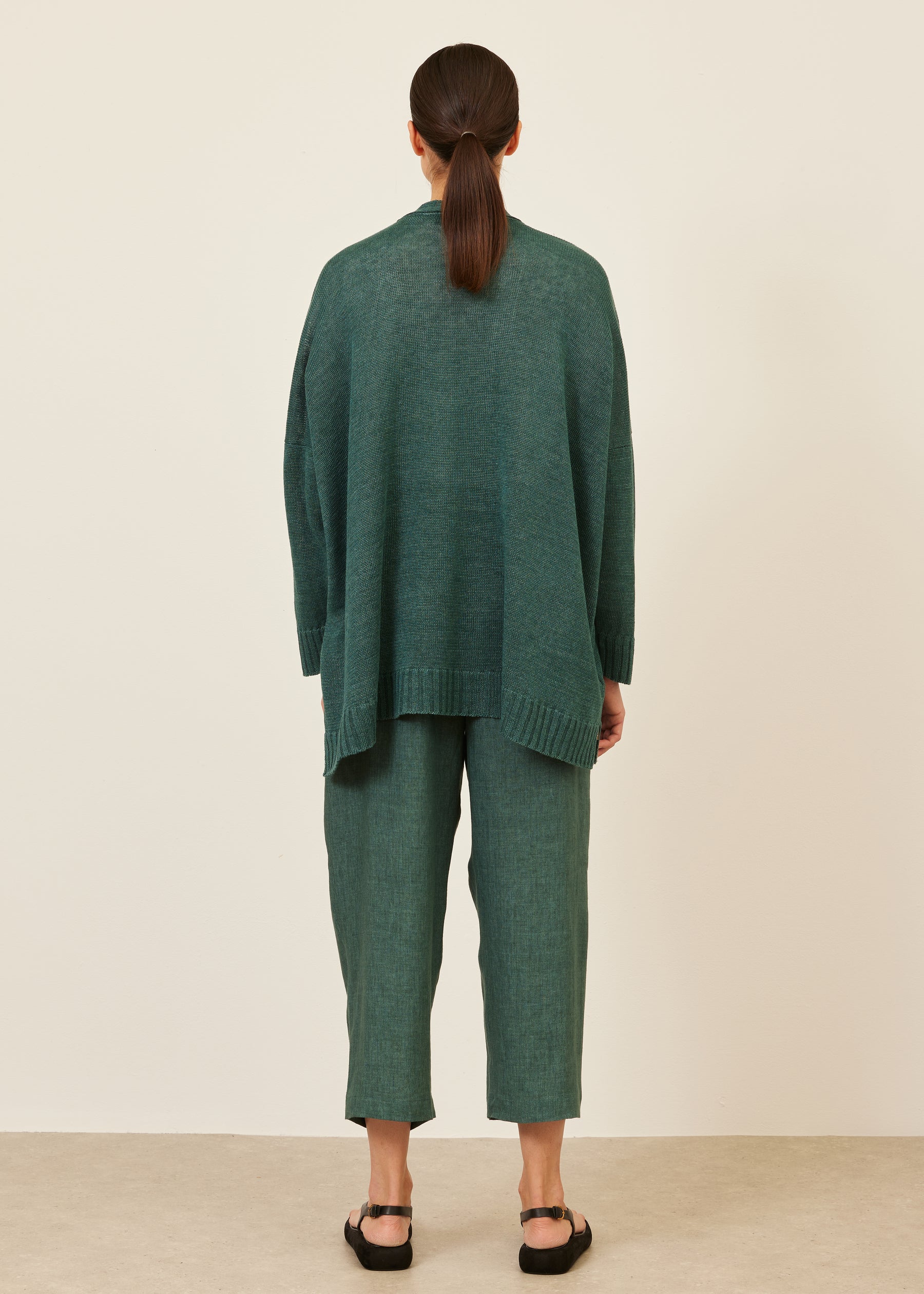 linen wide v neck knit cardigan - long