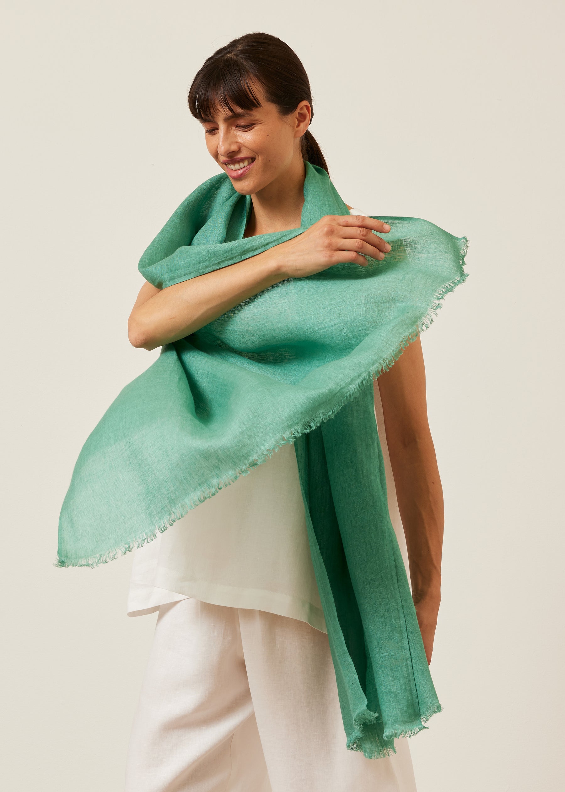 fine large linen scarf with edge detail