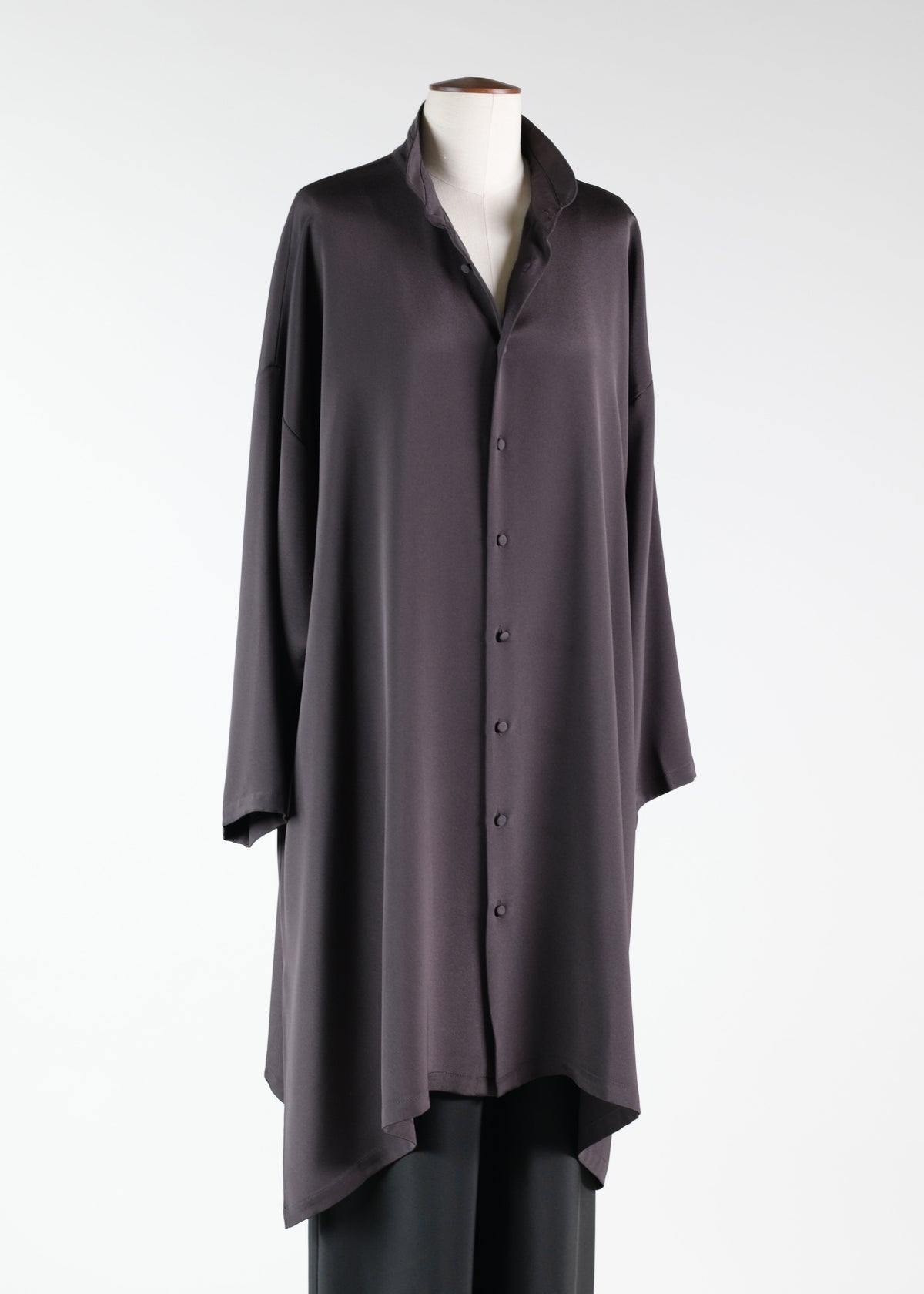 wide A-line double stand collar shirt - very long with slits