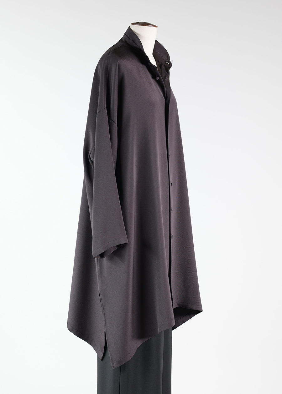 wide A-line double stand collar shirt - very long with slits