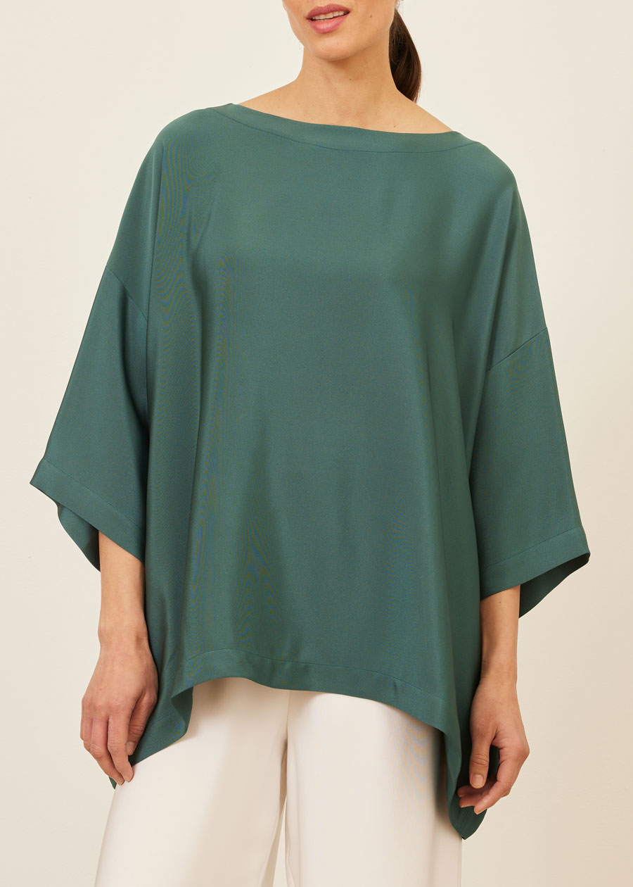 silk 3/4 sleeve bateau neck tunic - long