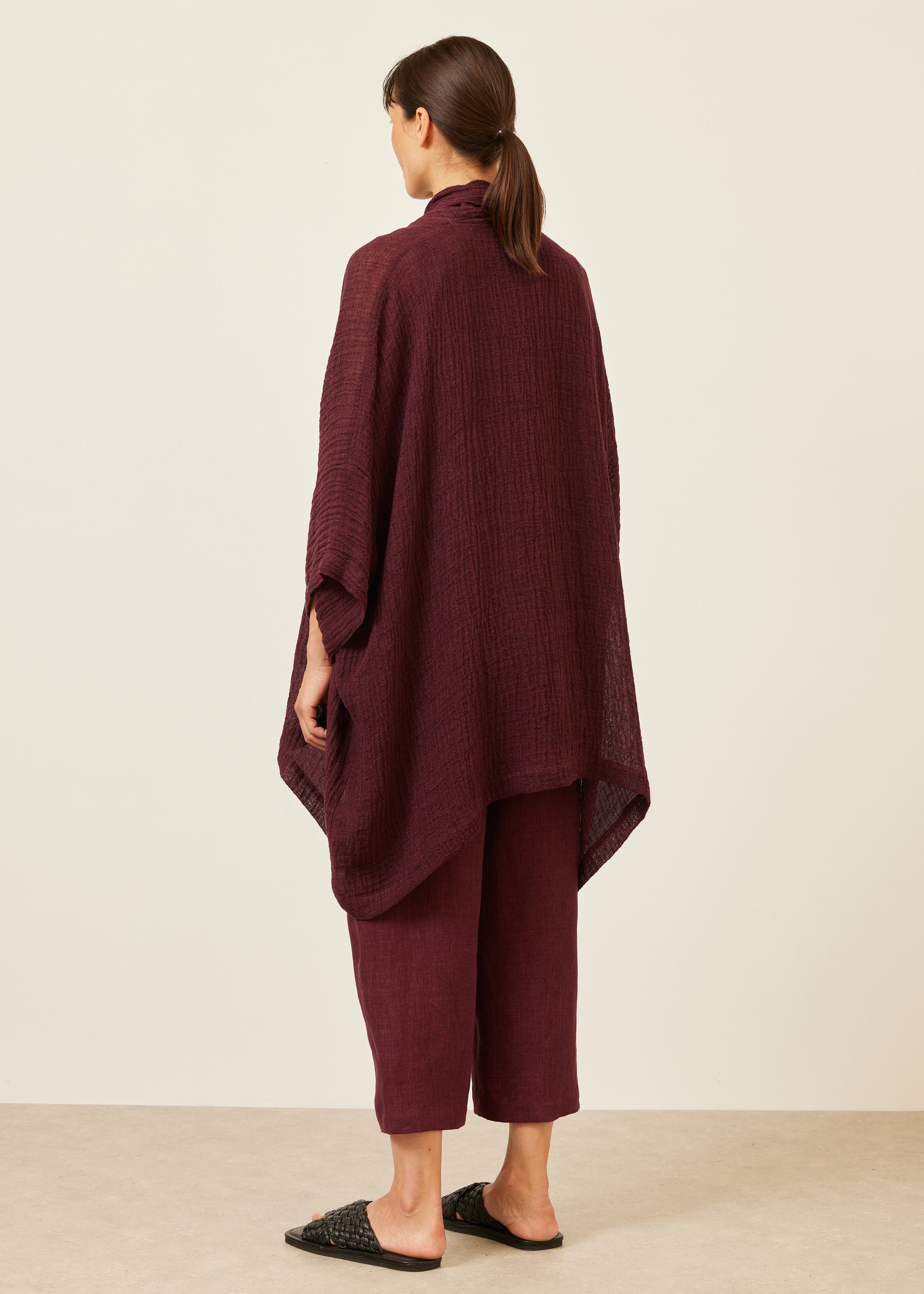 linen mix wide short sleeve scrunch shawl collar jacket - long plus