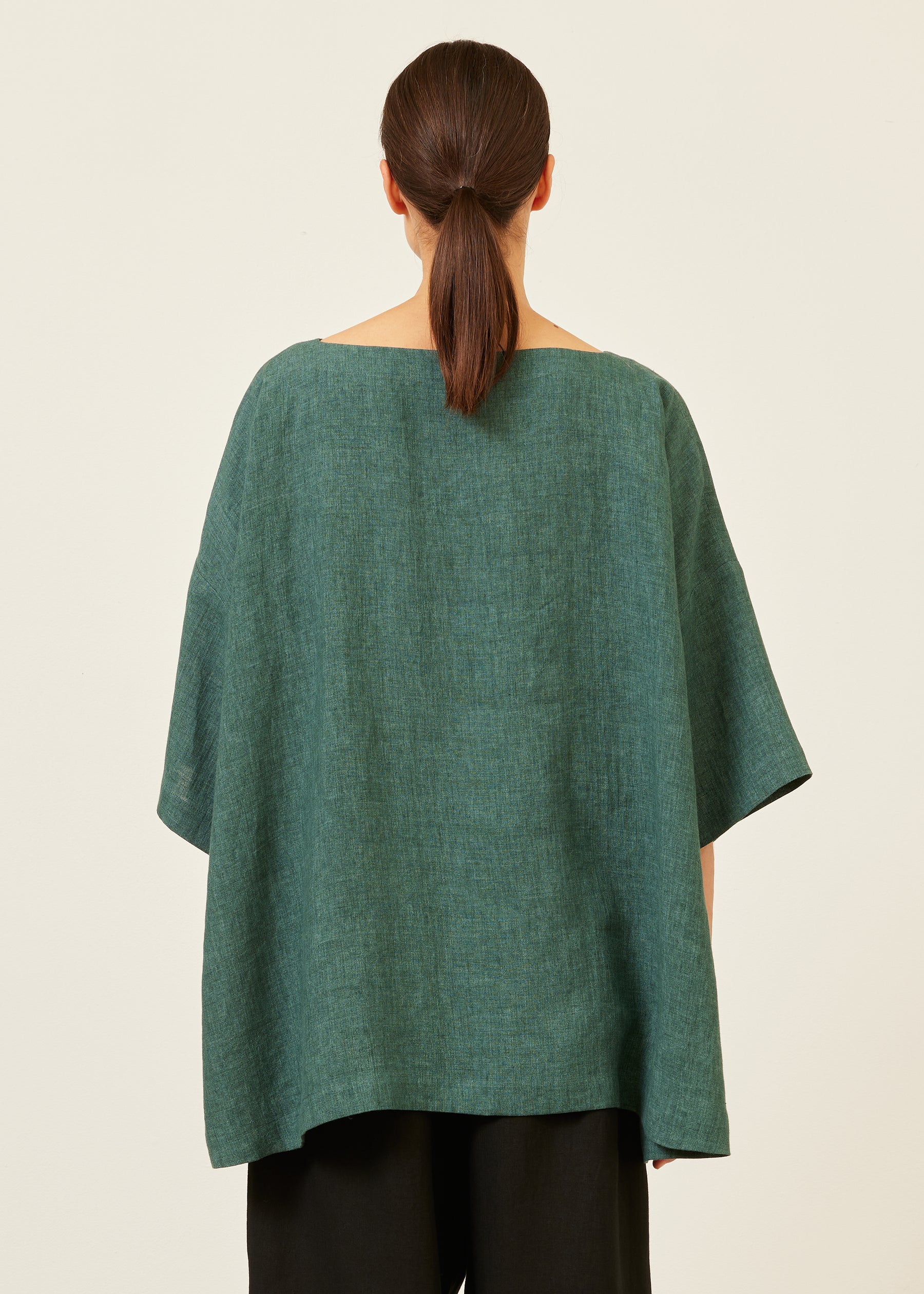 linen angle-to-front 3/4 sleeve scoop neck tunic - long