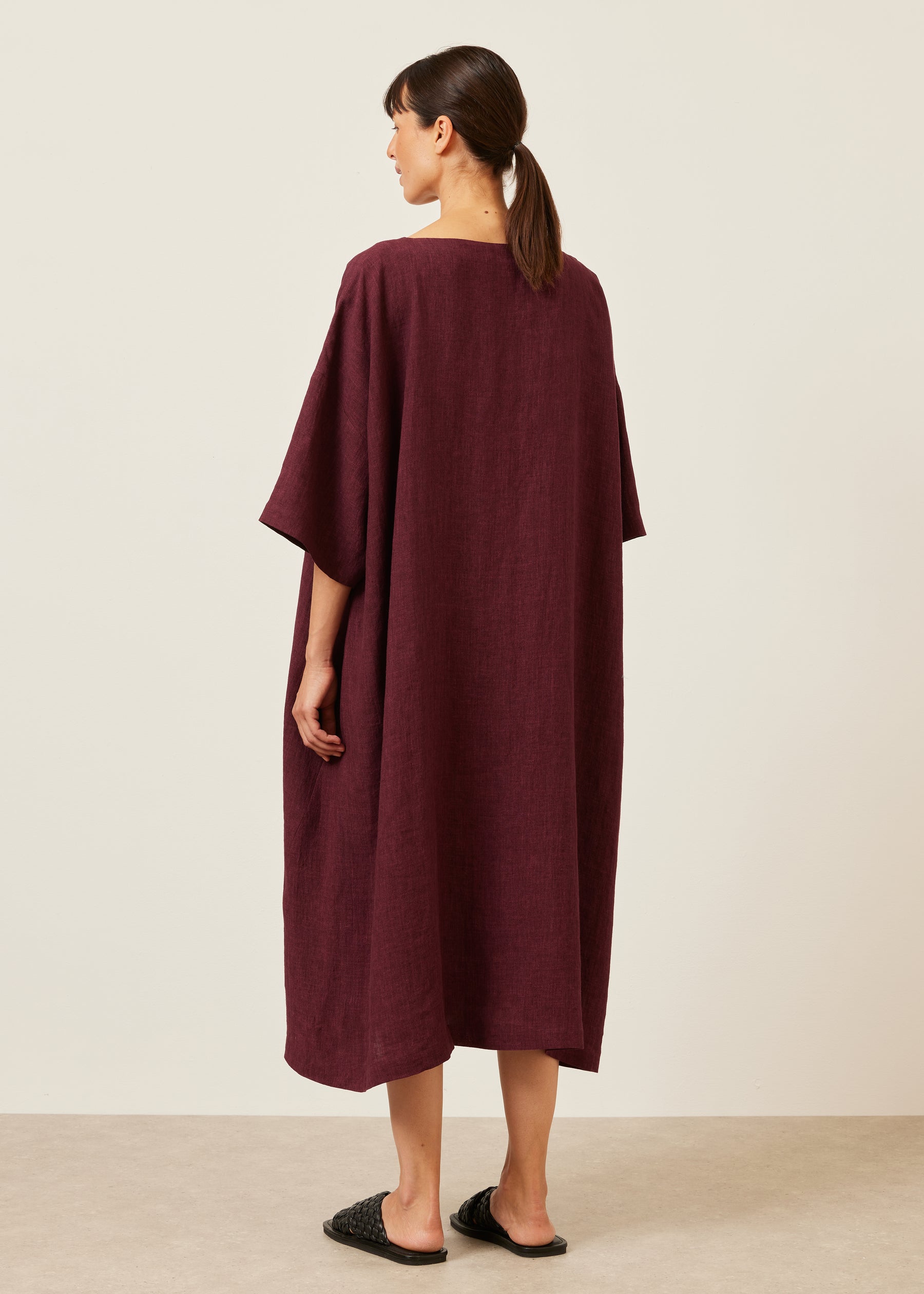 linen angle-to-front side seam scoop neck t shirt dress