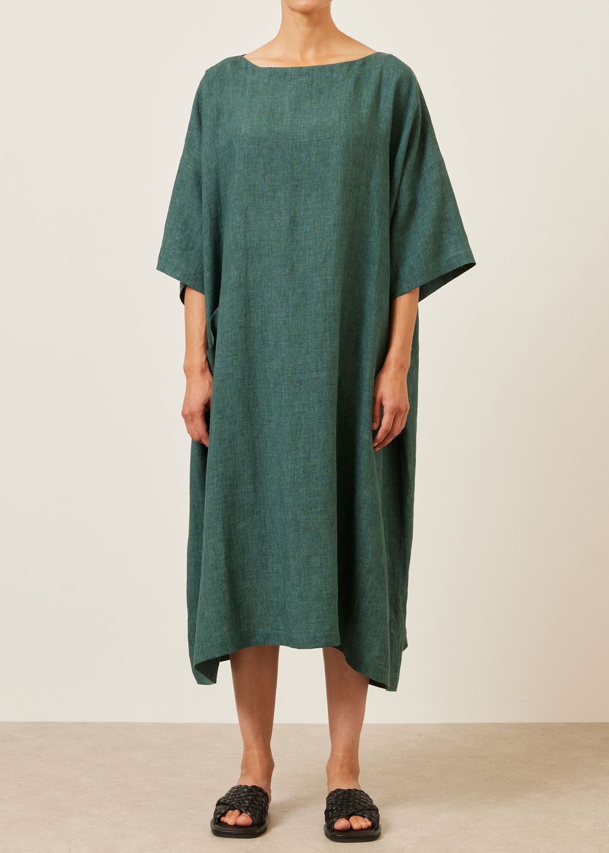 linen angle-to-front side seam scoop neck t shirt dress