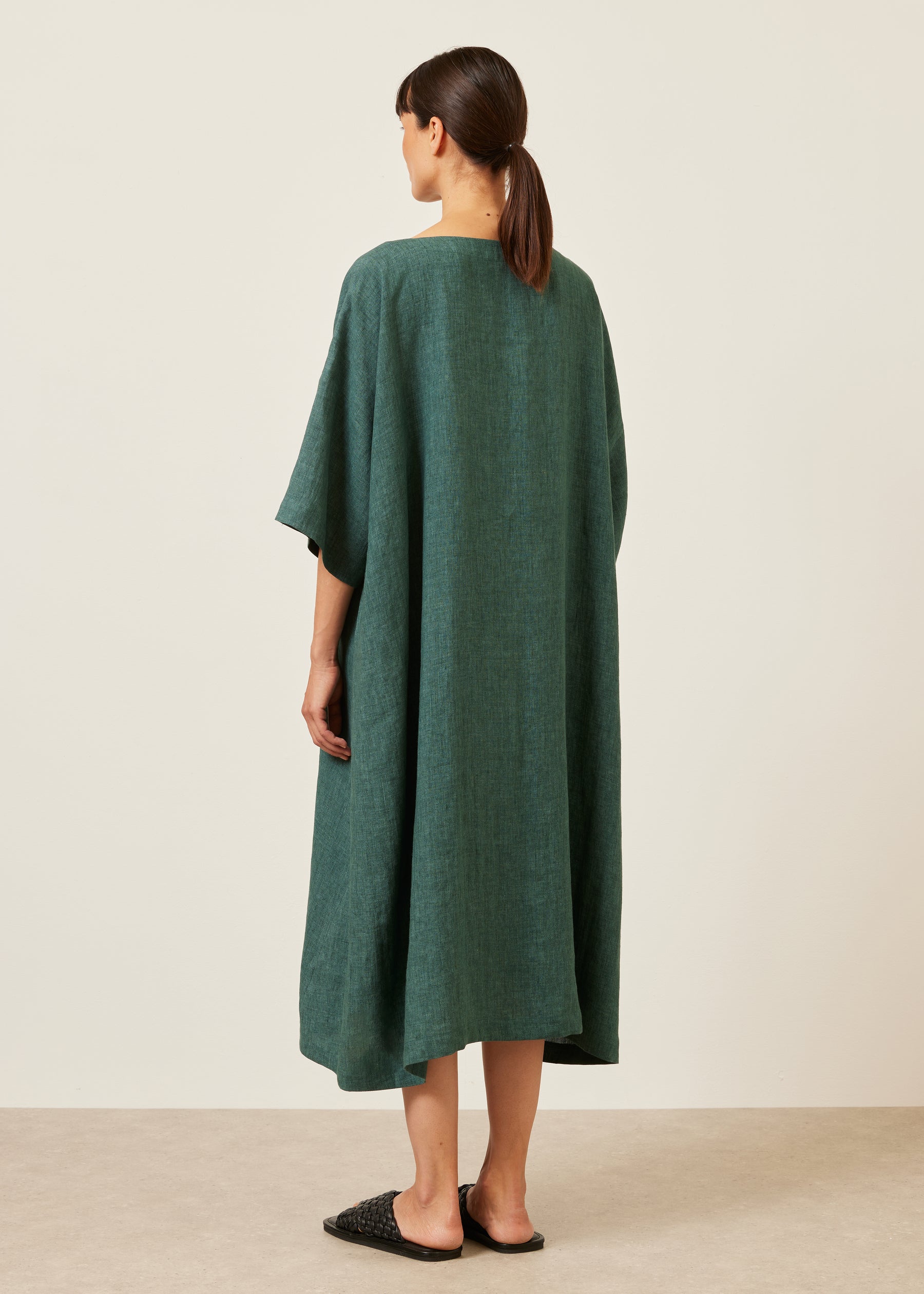 linen angle-to-front side seam scoop neck t shirt dress