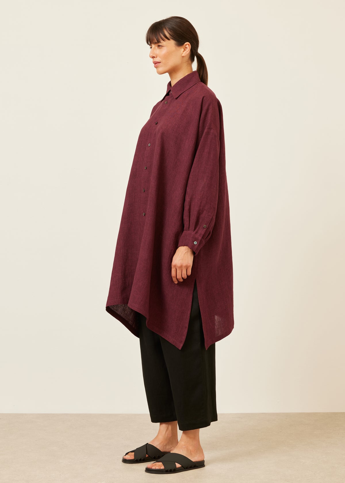 wide a-line shirt with collar - very long with slits