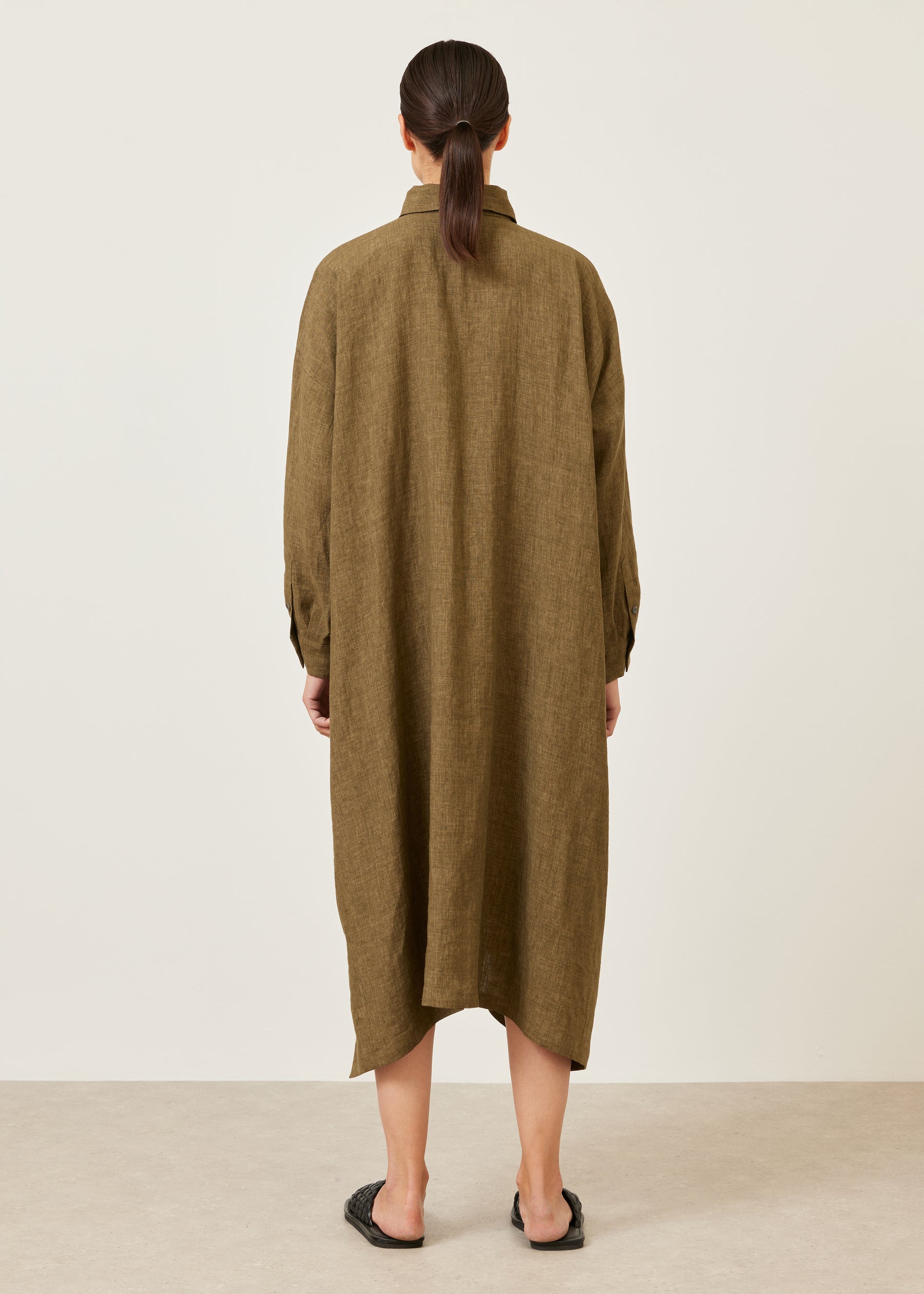 linen wide a-line shirt dress with collar