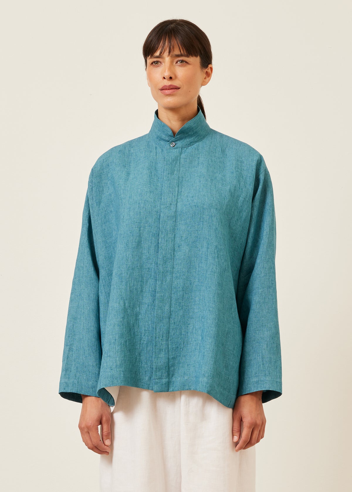 side panelled shirt with double stand collar - mid plus