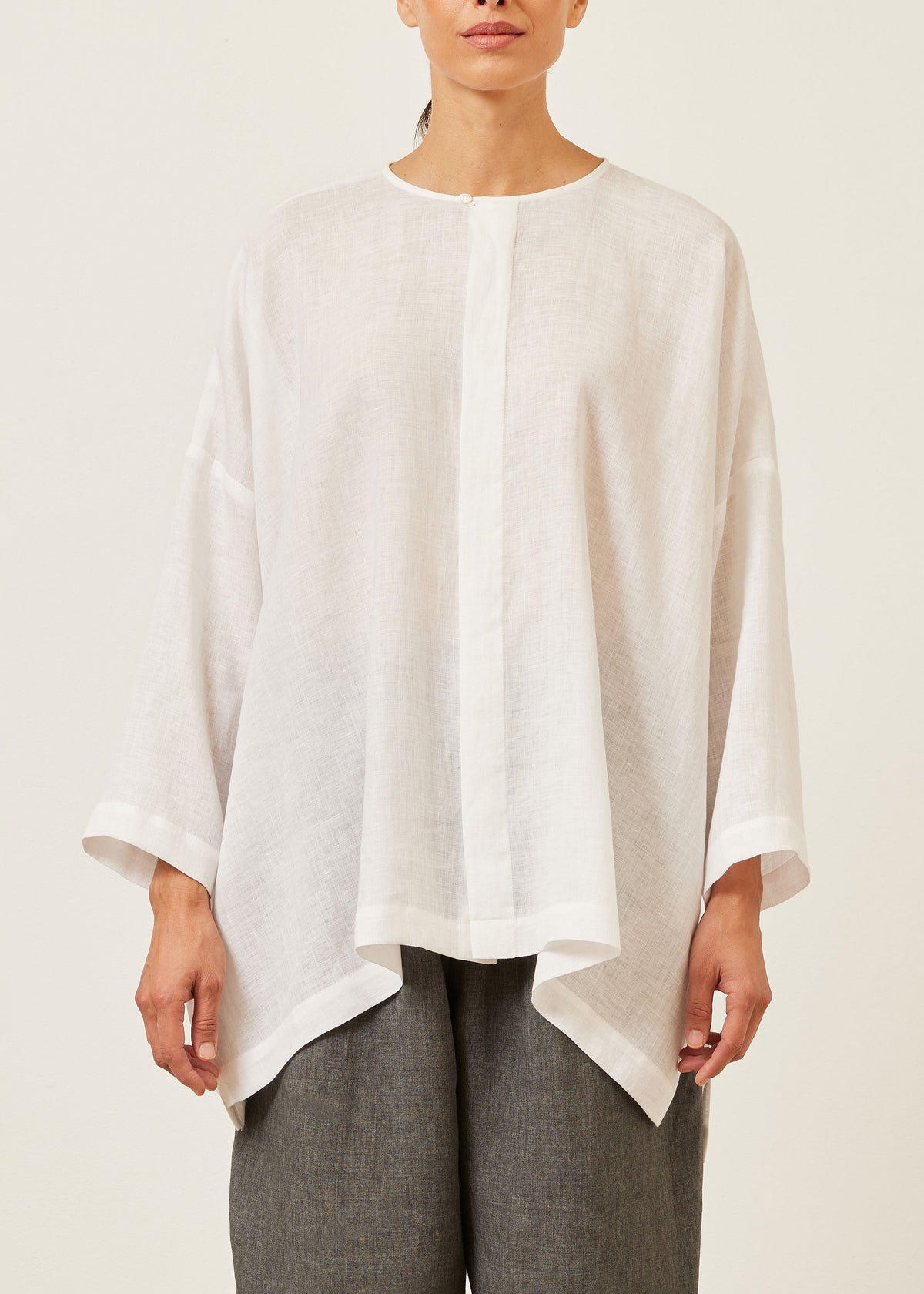 linen wide longer back bound neck shirt - long
