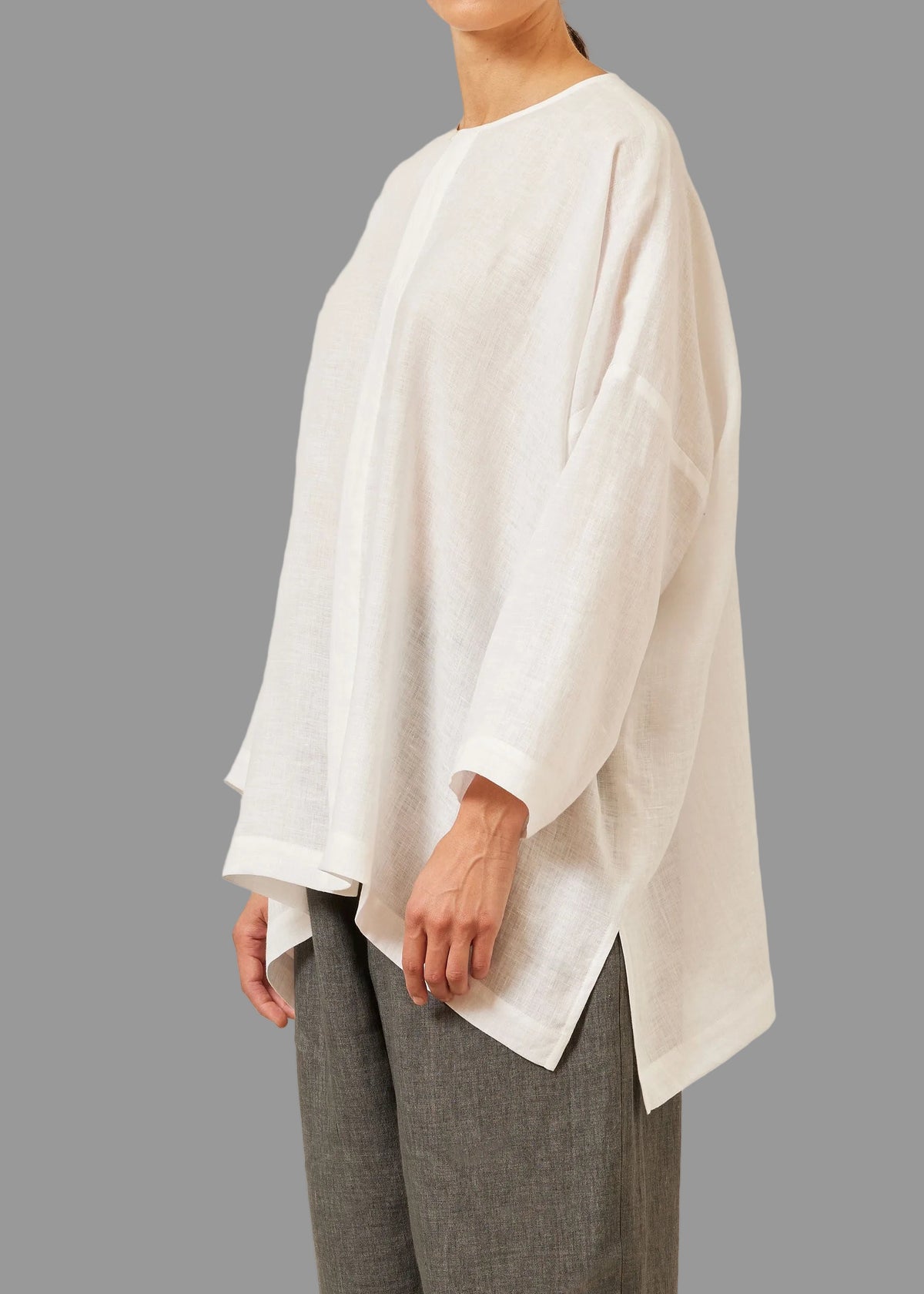 linen wide longer back bound neck shirt - long