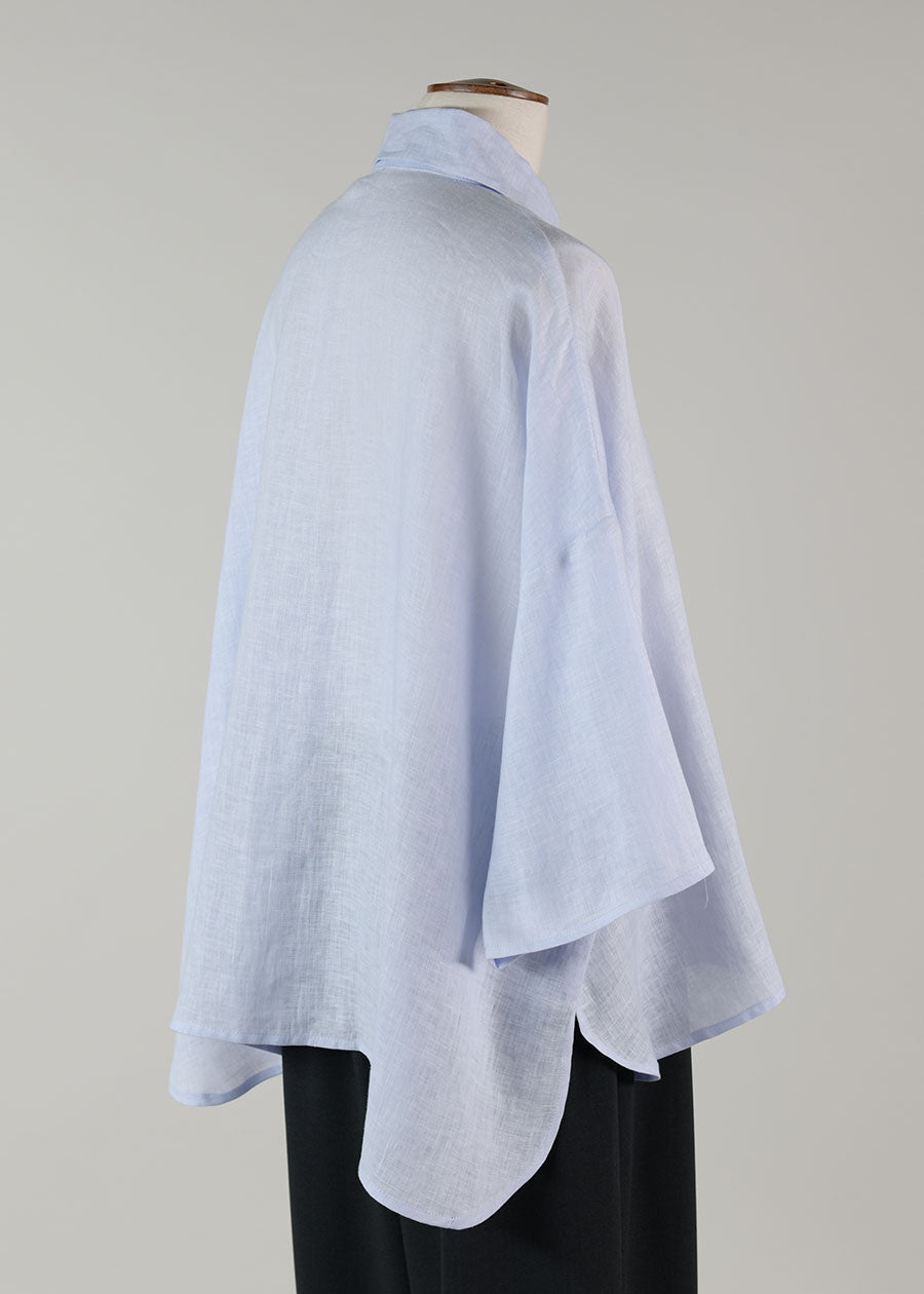 linen sloped shlder wide a-line s/s shirt w/collar - mid