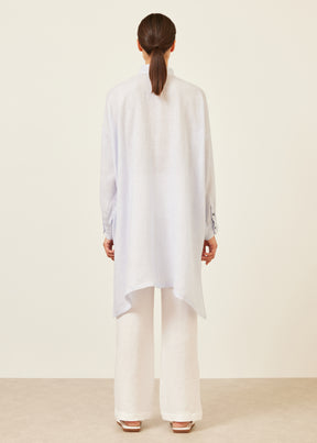 wide a-line collarless shirt - very long with slits